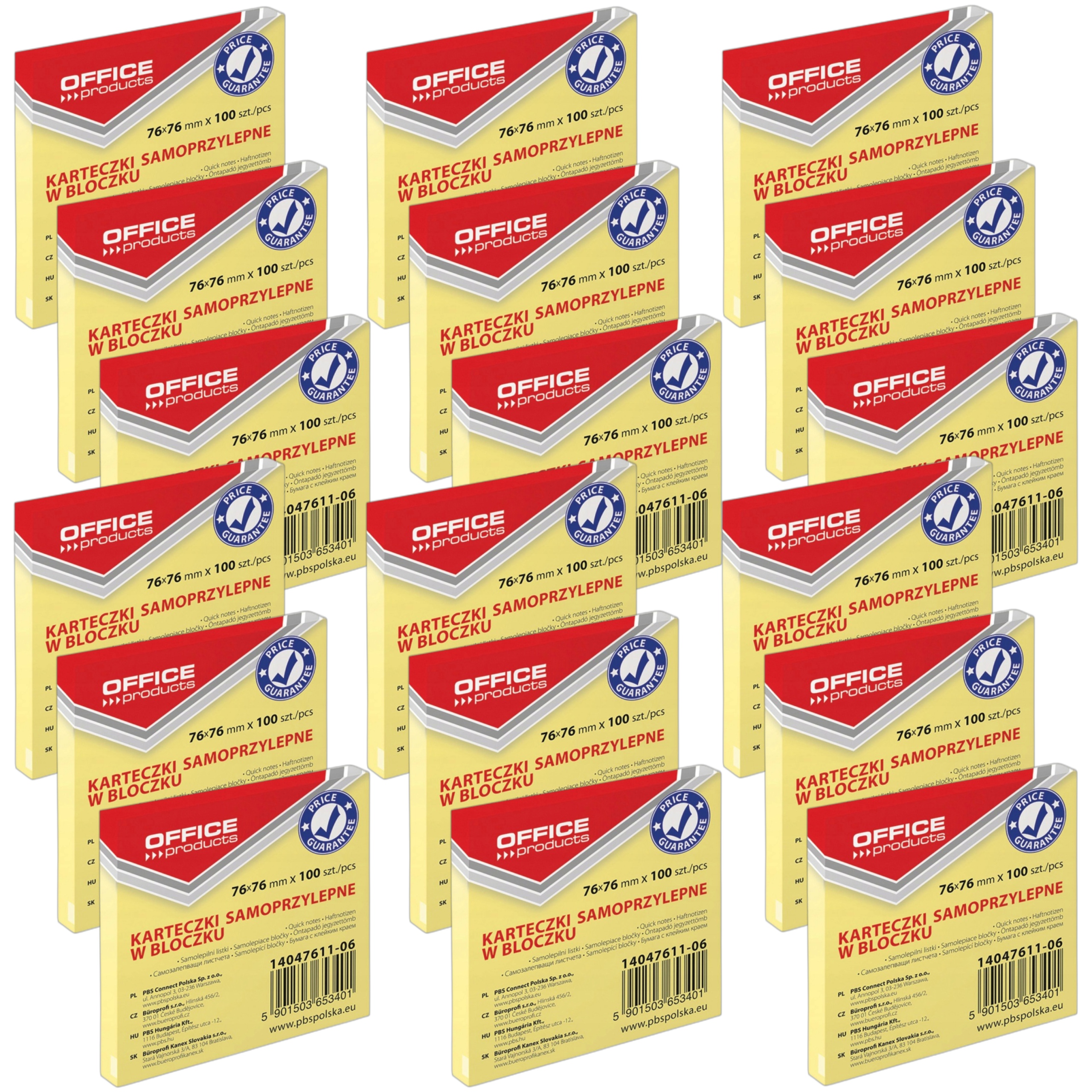 Karteczki OFFICE PRODUCTS ECO 76x76mm 100k żółte
