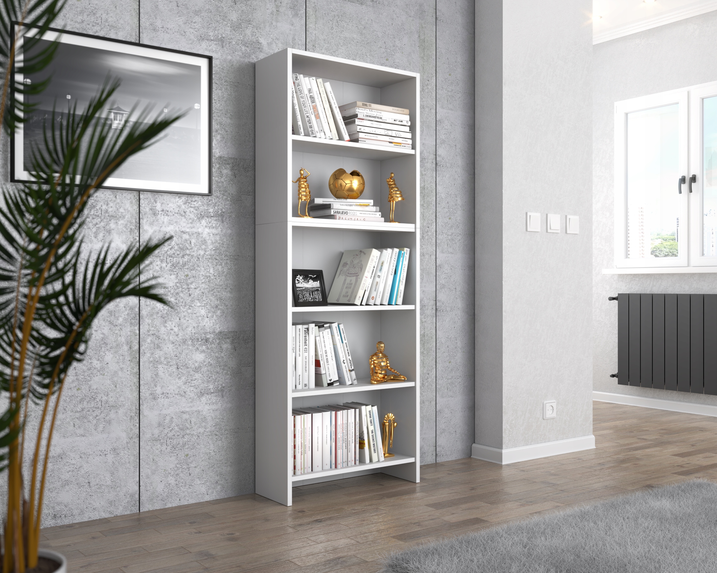 Regał Na Książki Biały 5 Półek 60 CM Segregatory Zabawki Półka Salon Biuro Marka Stiv-Meble