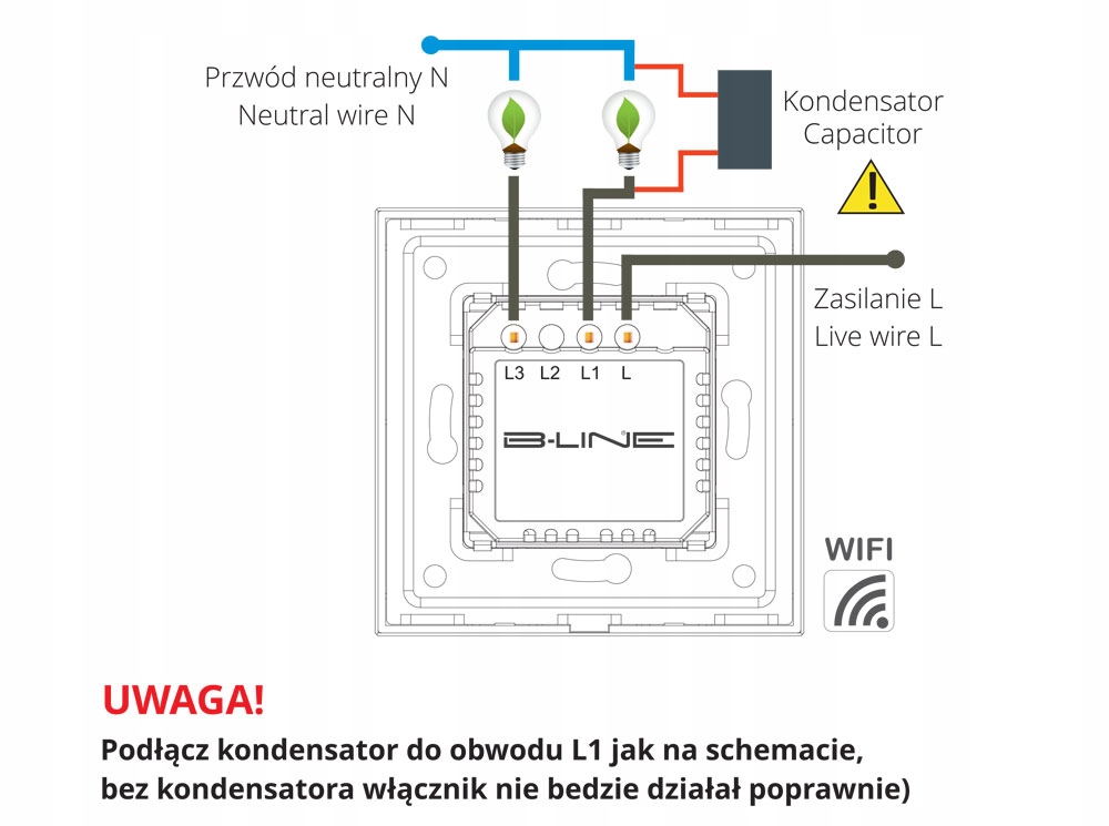 WŁĄCZNIK DOTYKOWY WIFI BEZ NEUTRALNEGO TUYA 2G Kolor biały