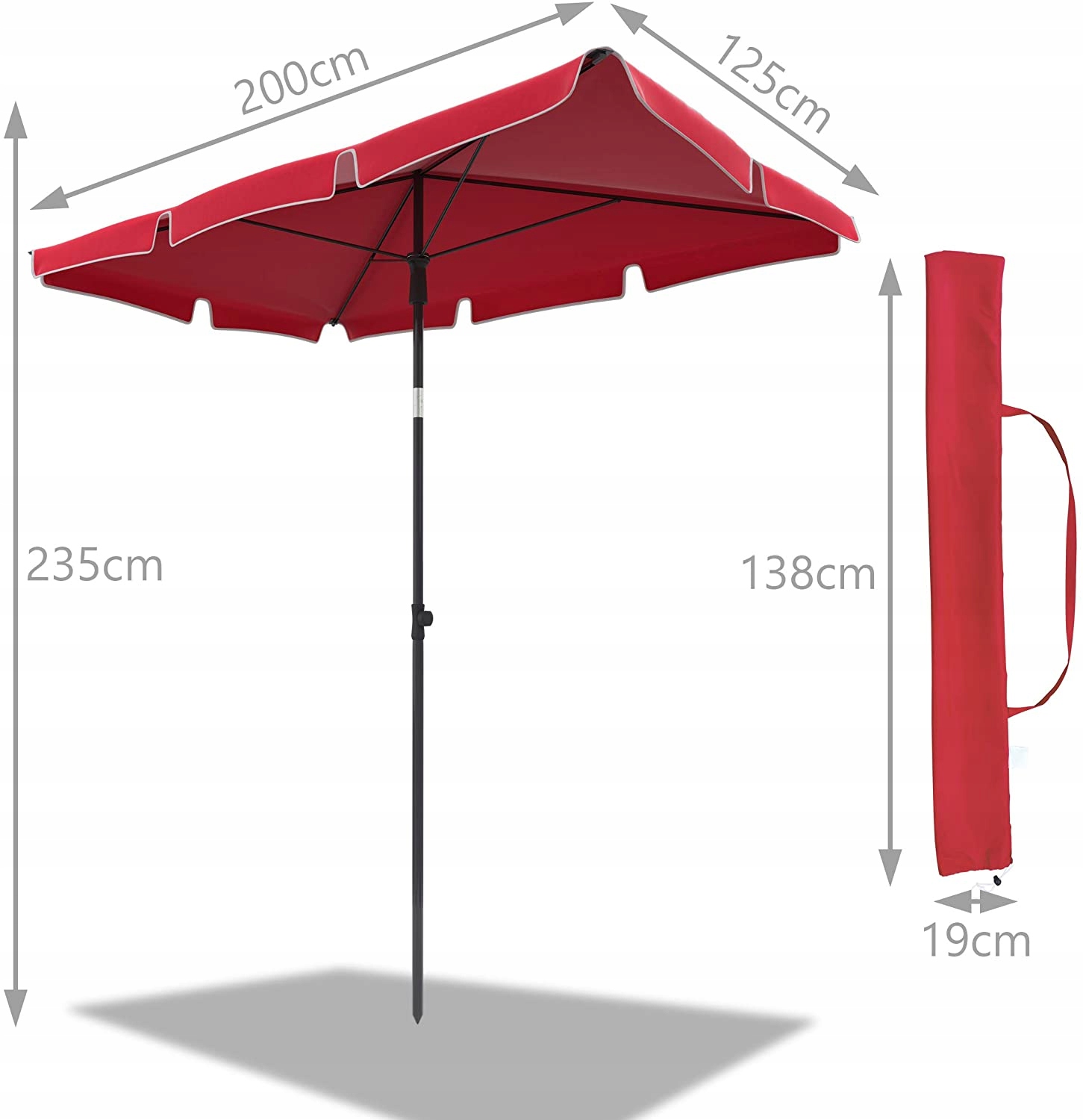 VOUNOT PARASOL OGRODOWY NA BALKON Z MOŻLIWOŚCIĄ POCHYŁU 200x125 CM CZERWONY Model ROT