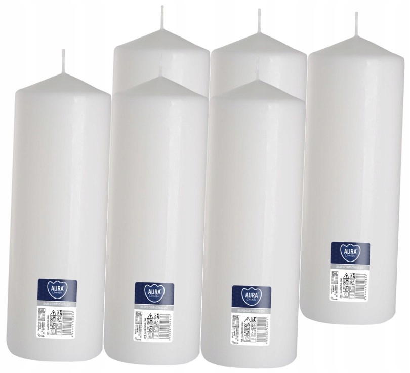 6X Bílá Velká Svíčka válec bez vůně Parafínová Svíčka 25CM 160H 1KG