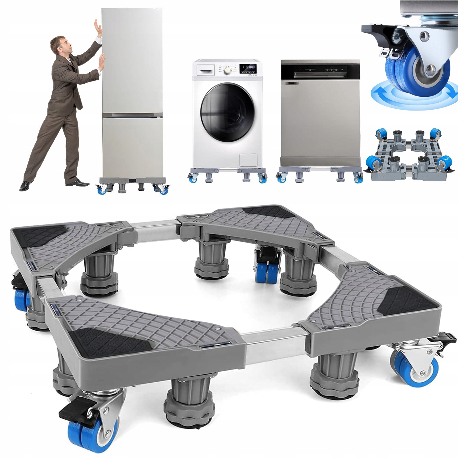 Podstawa Ruchoma Pod Pralkę Zmywarkę Sprzęt Agd Mobilna Z Kółka 42-66CM