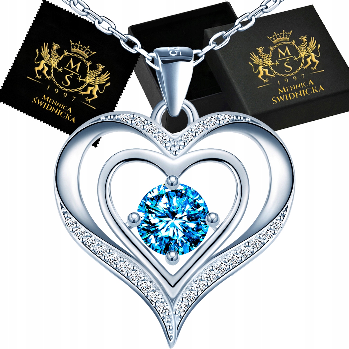 Stříbrný náhrdelník Stříbro 925 Srdce Řetízek s přívěskem na Dárek pro ženy
