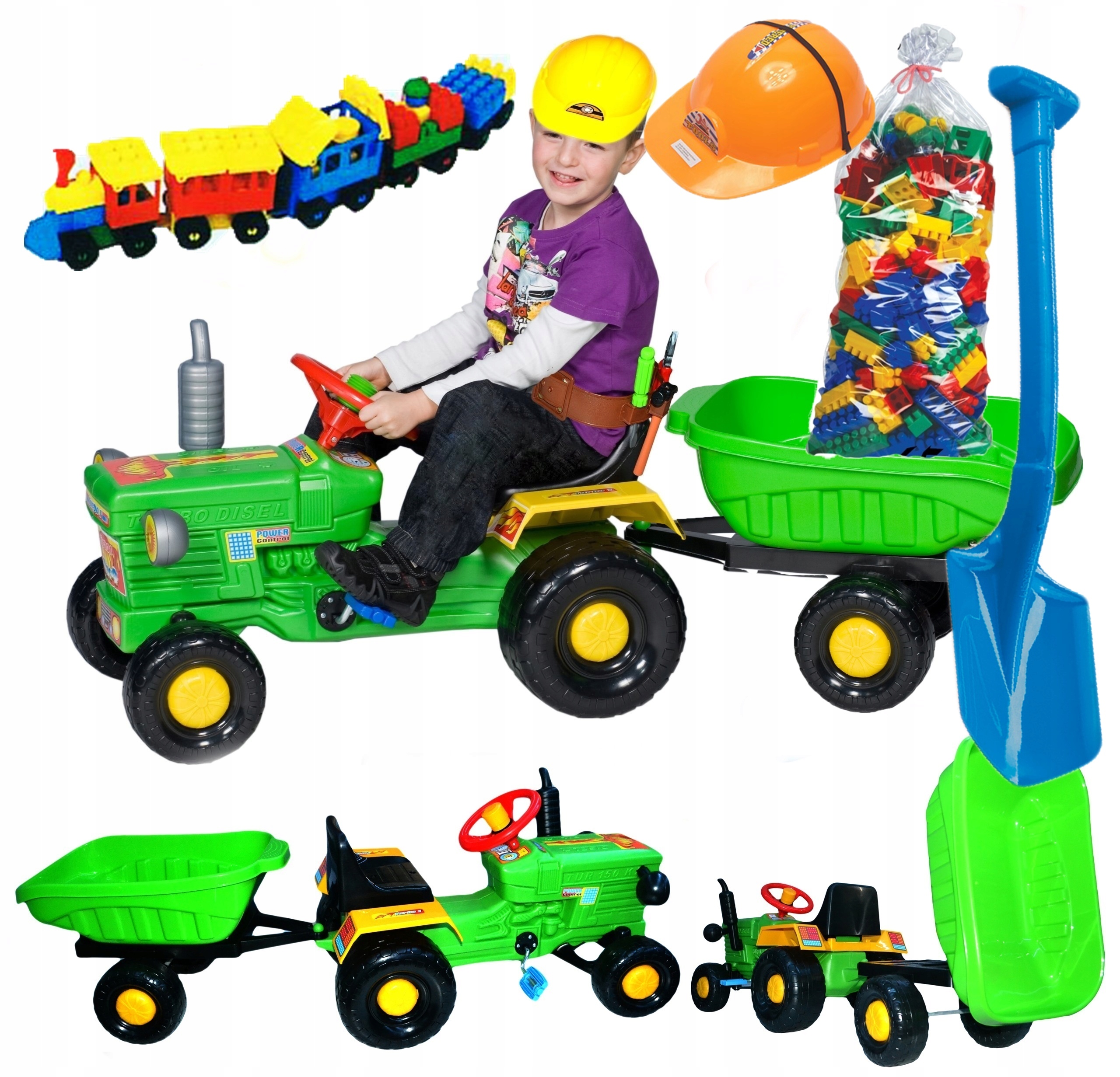 

Traktor Na Pedały Z Przyczepką Kask+ klocki 50el