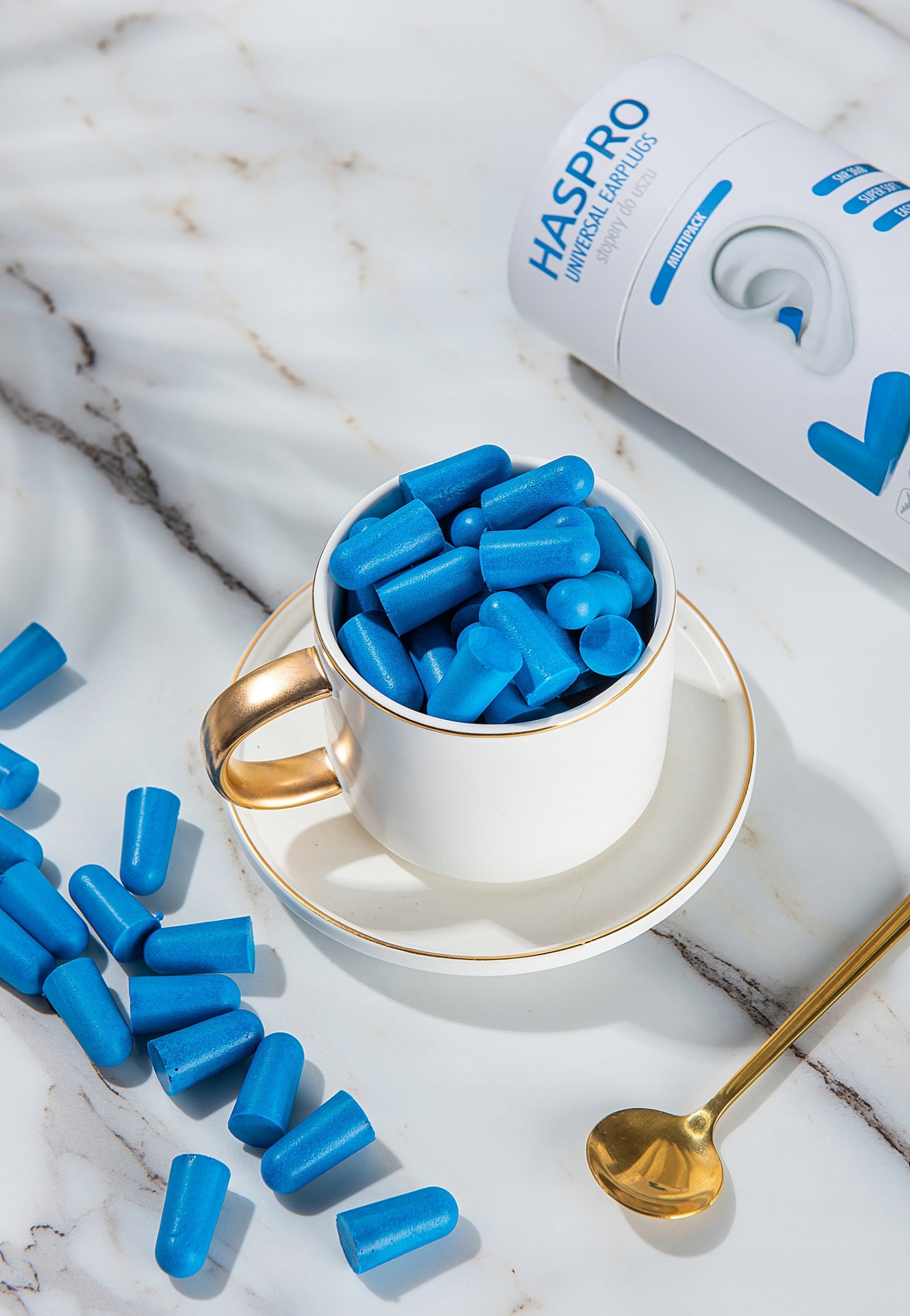 Zatyczki Do Uszu Stopery Haspro W Tubie W Zamykanym Pojemniku 50par|100szt Kolor dominujący odcienie niebieskiego