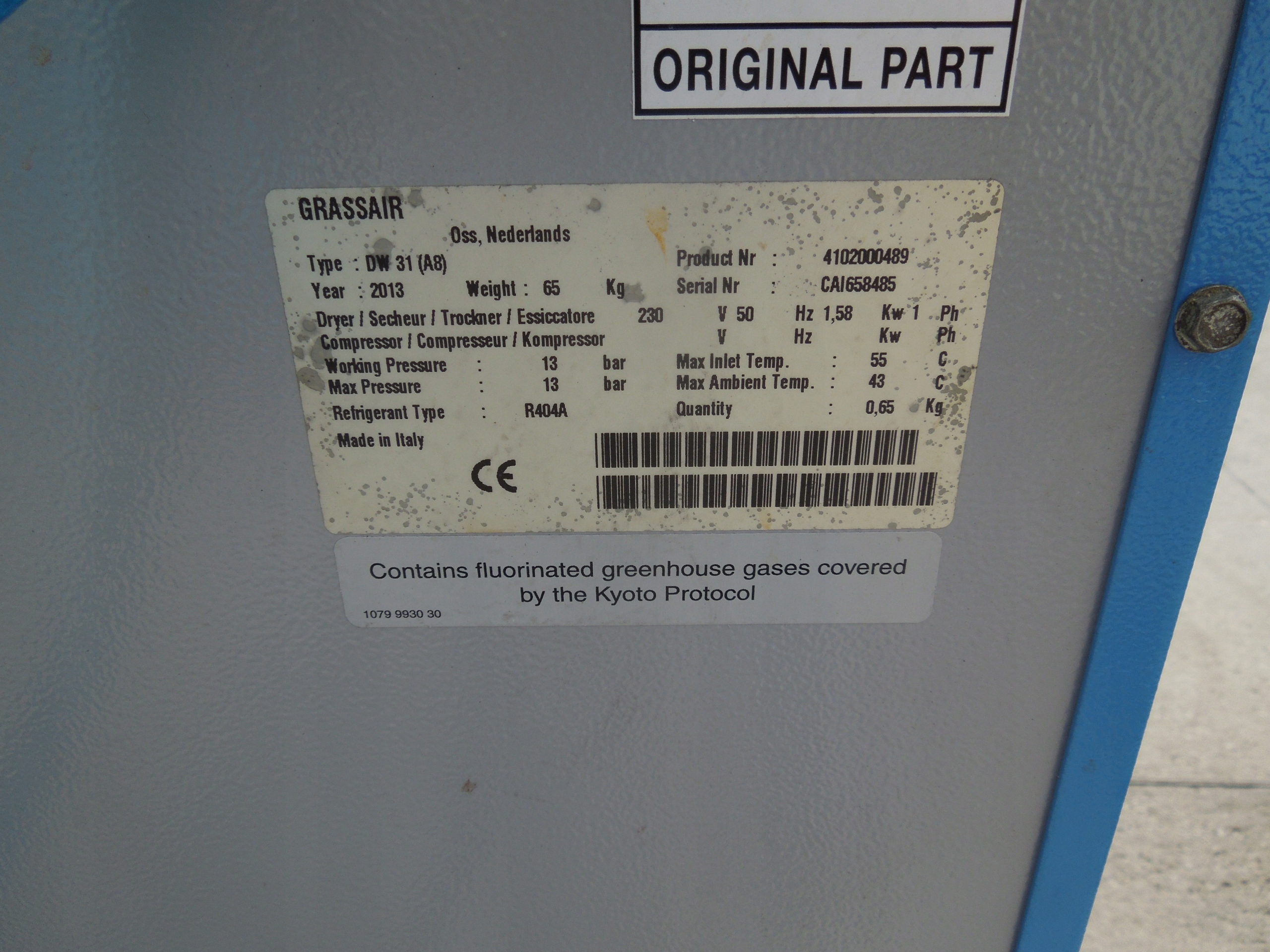 OSUSZACZ ZIĘBNICZY GRASSAIR 3,10m3/min 2013r Zasilanie sieciowe