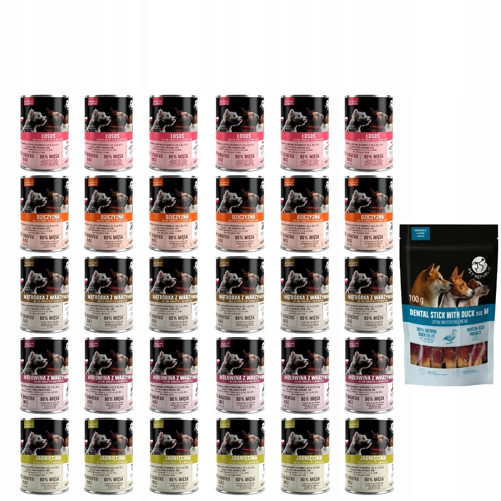 Pet Republic karma dla psa MIX Smaków 30szt x 400g dental stick 100g