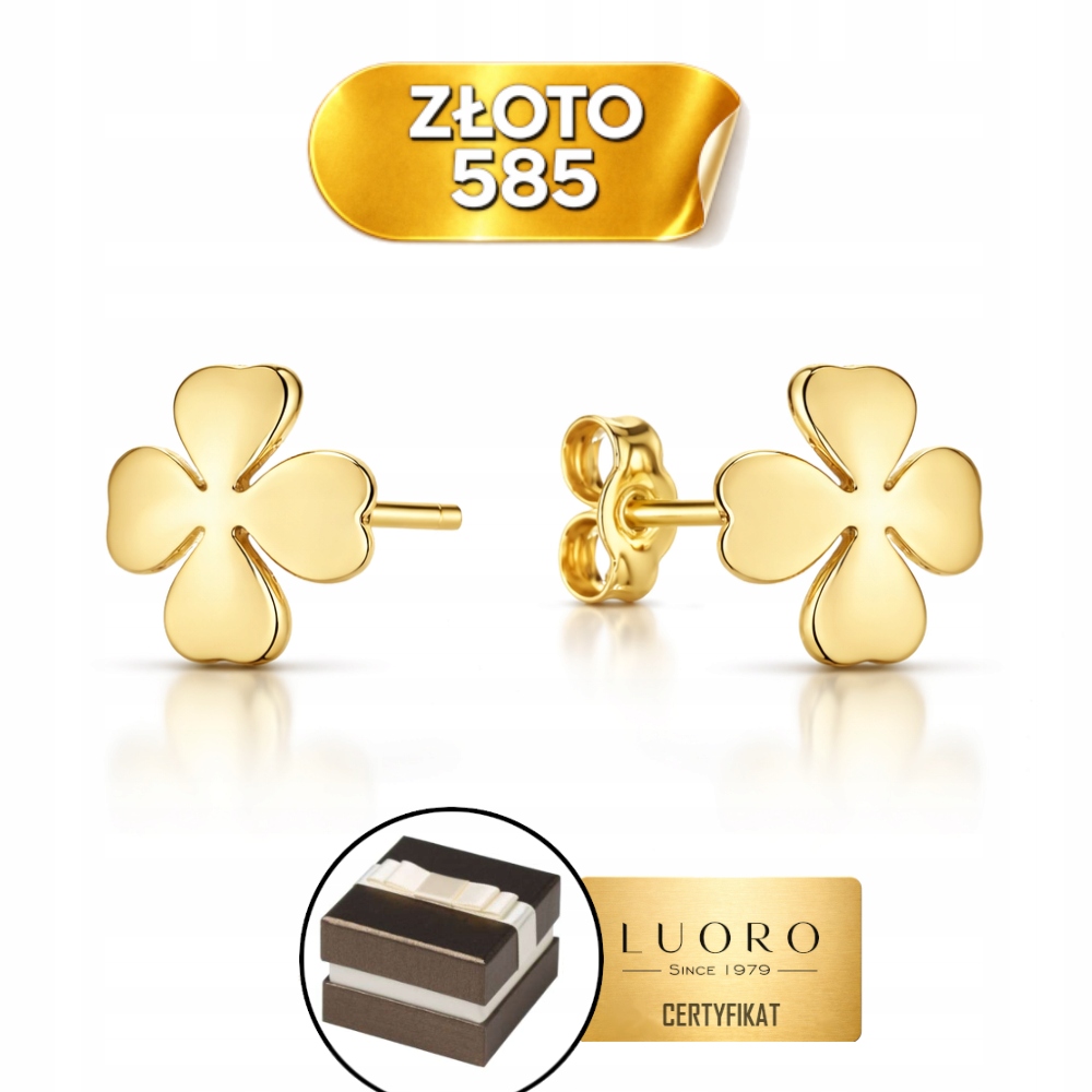 Náušnice Zlaté 585 14K Hladké Jetele 7,5 MM Krabička Dárek