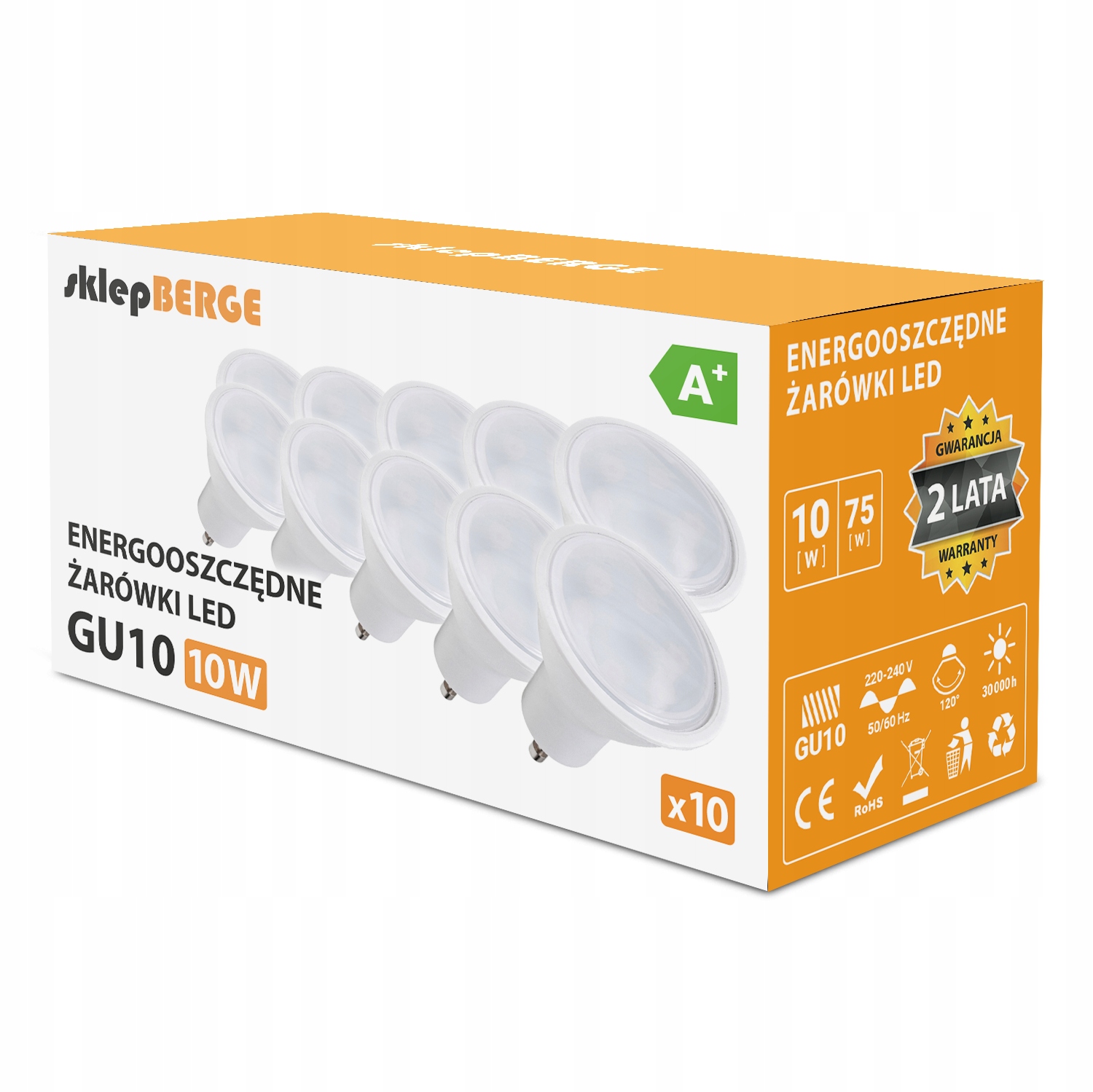 

Żarówka led GU10 10W (Zestaw 10szt)Premium Wydajna