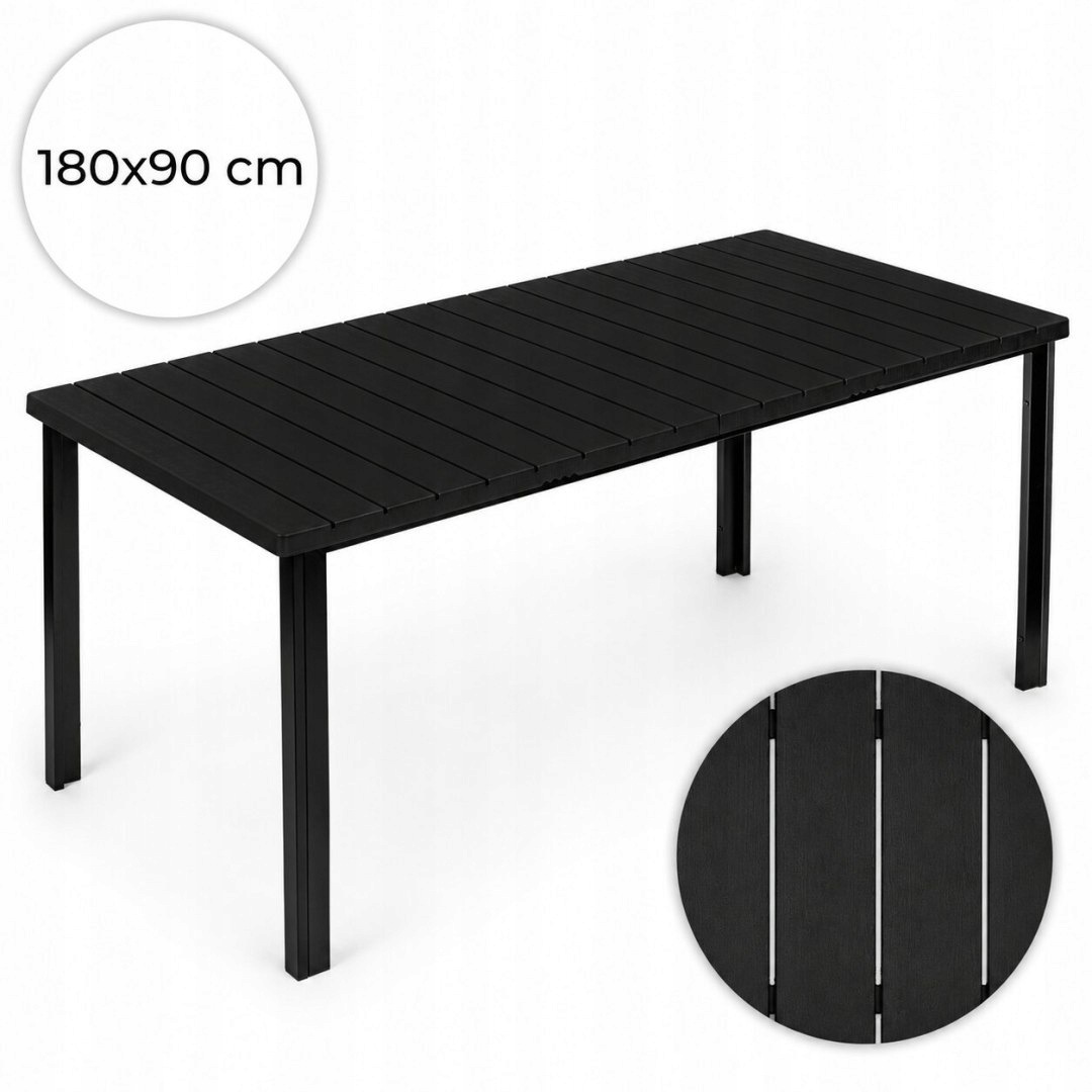 Duży stół ogrodowy 8-osobowy 180x90 cm na taras ogród czarny MultiGarden