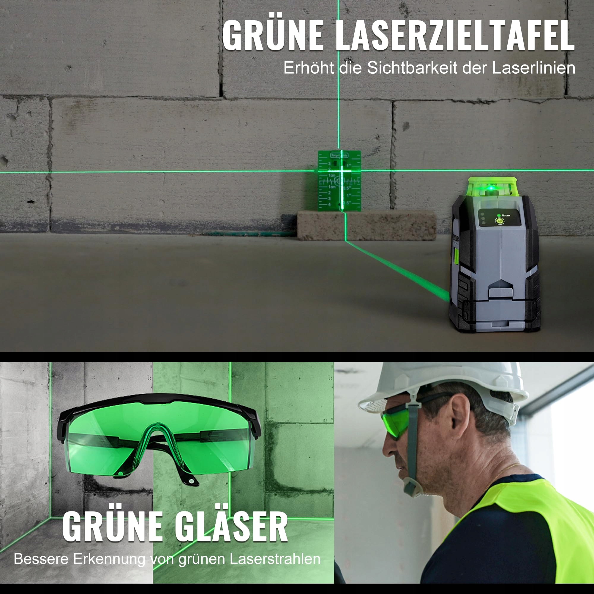 WORKPRO Laser Dalmierz 360 Zielony Krzyżowy 30m Poziomica — miniatura 6
