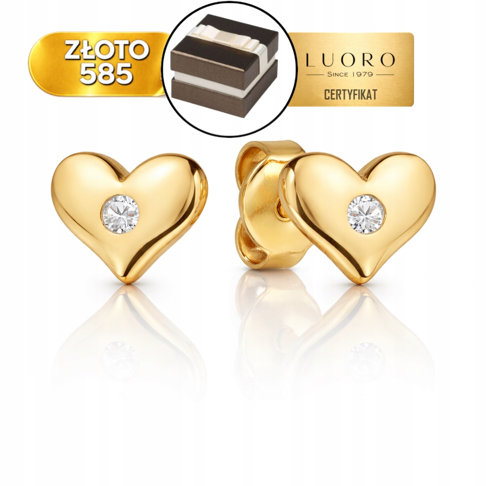 Náušnice Zlaté 585 14K Srdce Se Zirkonem 7 MM Elegantní Tyčinka