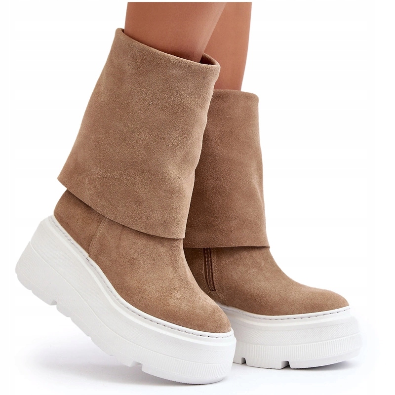 Zazoo 3410 Dámské Semišové Kozačky Na Masivní Platformě, Béžové 40