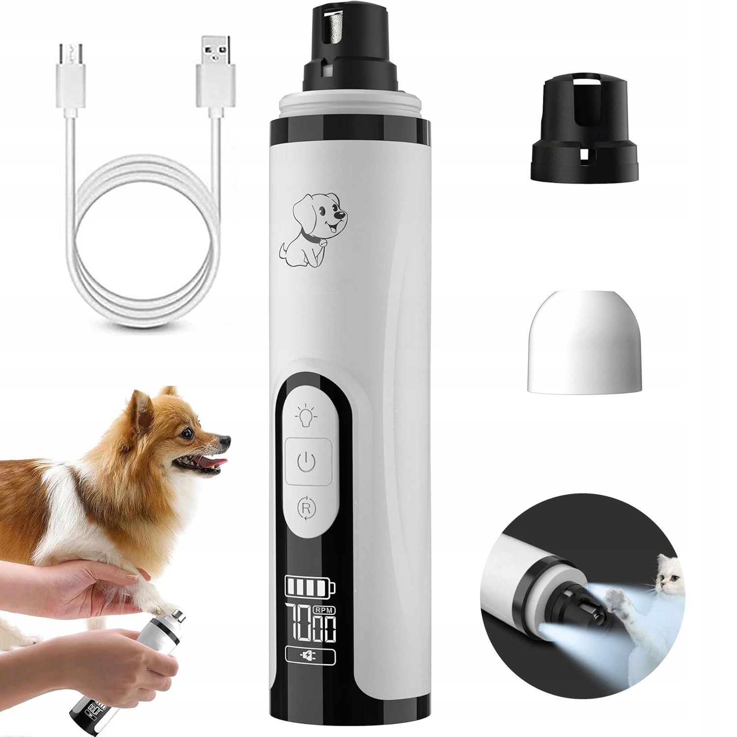 Levně Tichý zastřihovač drápků pro psy a kočky 3 rychlosti, dobíjecí