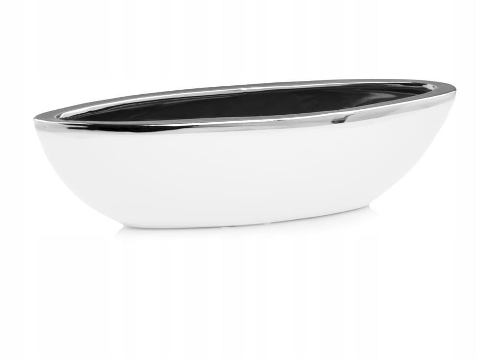 

Doniczka osłonka Ceramiczna biała srebrna łódka 14