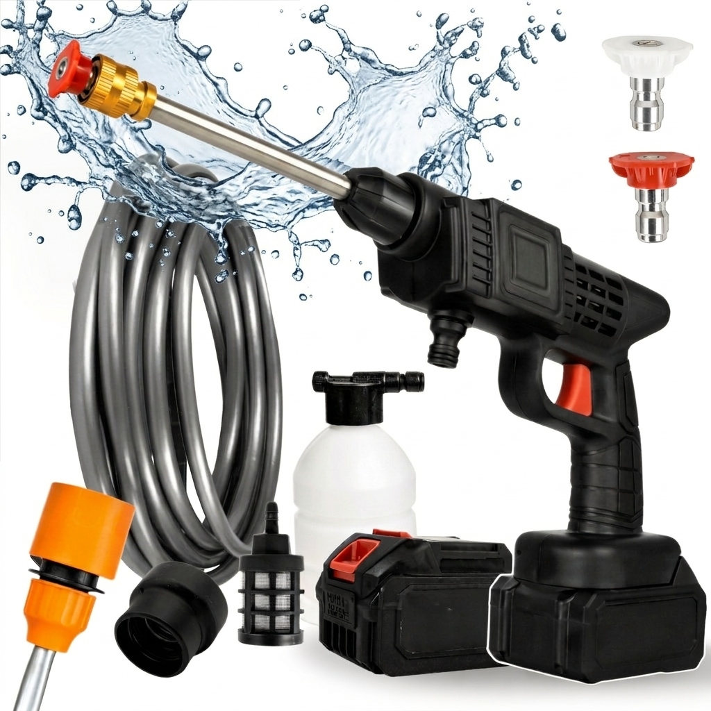 Akumulátorová Tlaková Myčka 60 Bar 2 X Akumulátor 1.5 Ah 21V Multi Tryska Sada