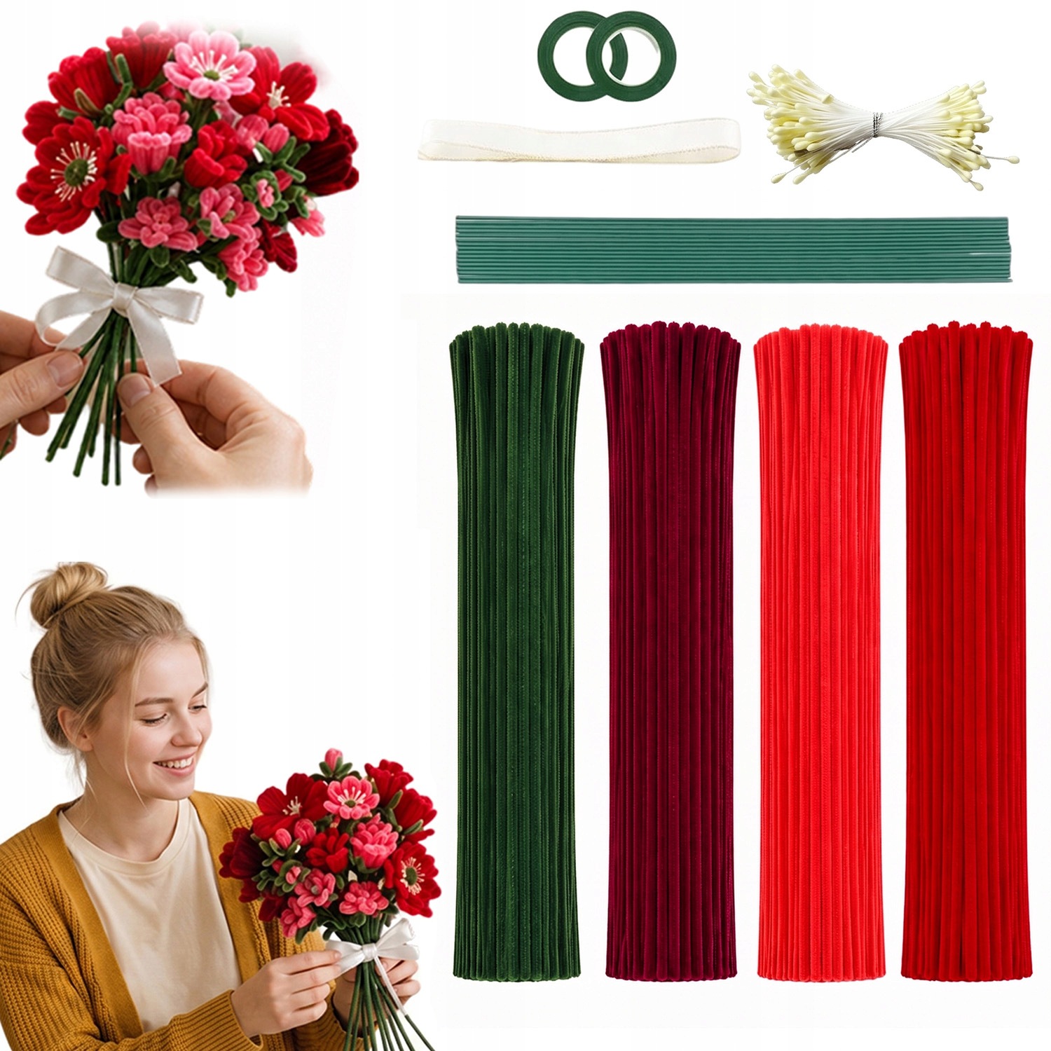 Sada 520 Kusů Na Čištění Dýmek A Květin Diy 4 Barvy 30CM Čističe
