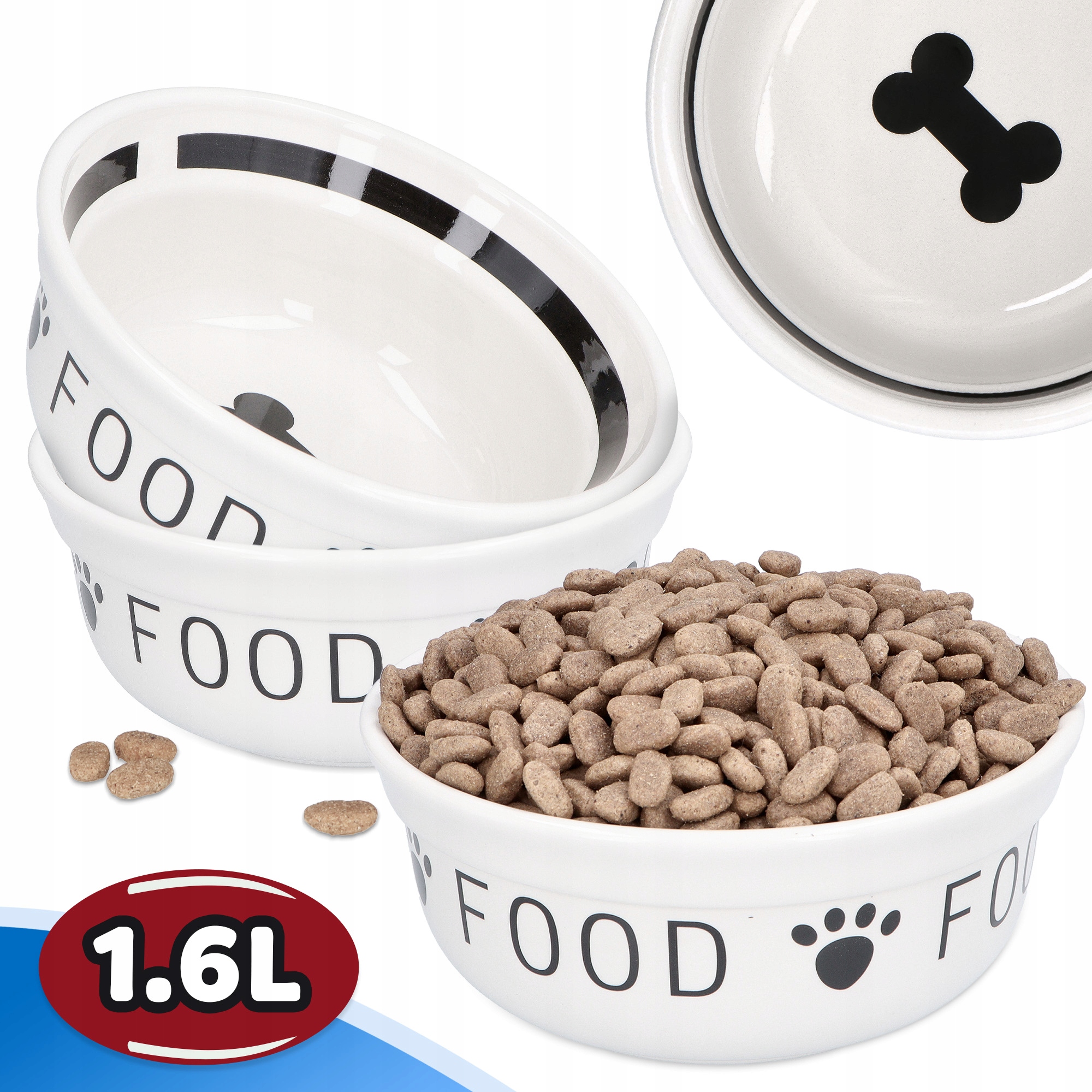 Miska Psa 1,6 Ceramiczna Miseczka na Karmę Dużych Psów Biała Porcelanowa 8K