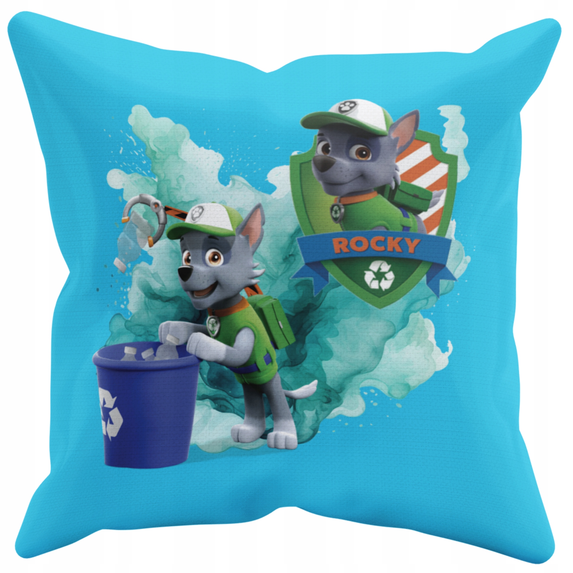 POSZEWKA NA PODUSZKĘ JAŚKA DO PRZEDSZKOLA PSI PATROL ROCKY + IMIĘ GRATIS Kolor dominujący odcienie niebieskiego