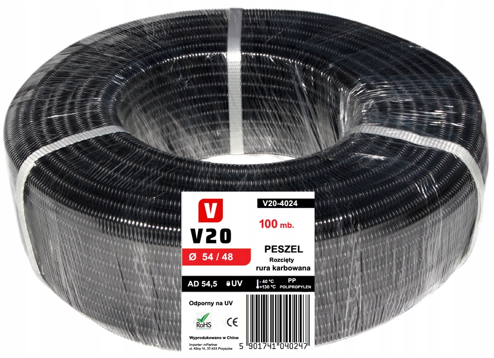 Vlnitá Elektroinstalační Trubka V20 Trubka hadici 54/48 mm, řez 25 m