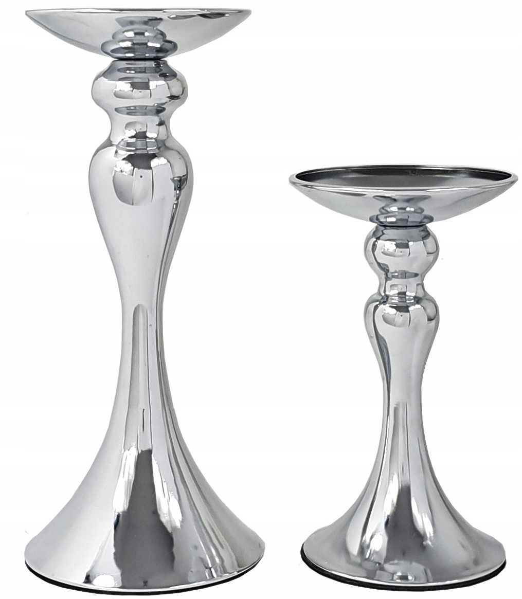 ZESTAW X2 ŚWIECZNIKÓW POSTUMENT STOJAK SREBRNY