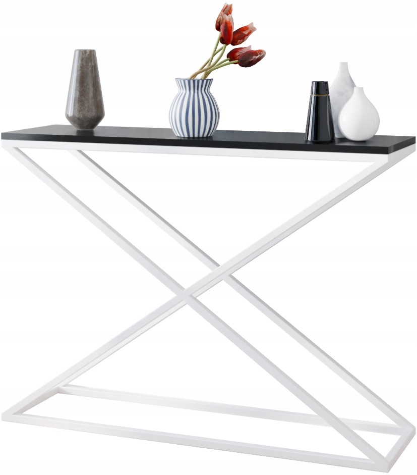 Konsola X loftowa metalowa 110x30x80 stolik toaletka biały czarny