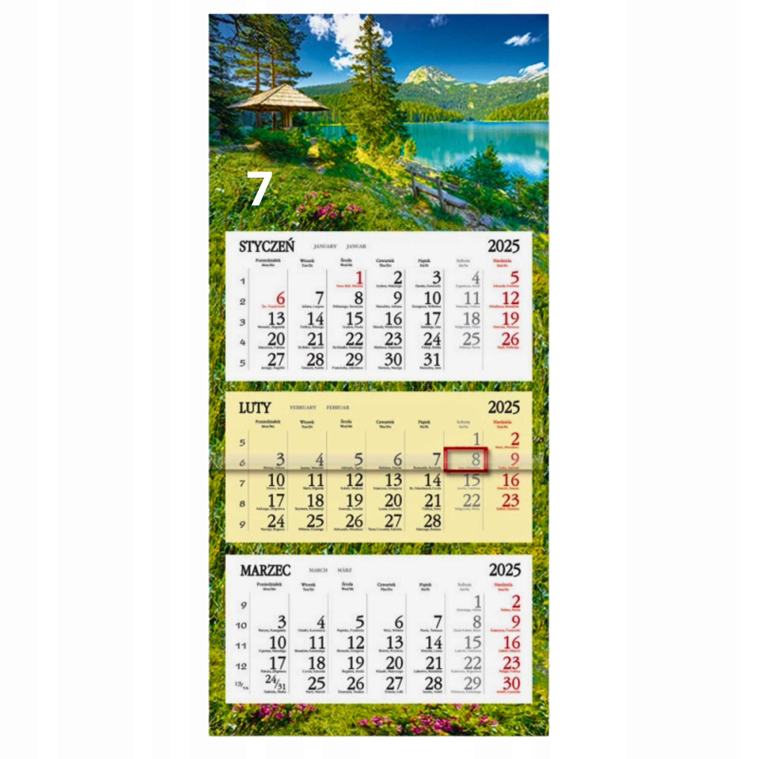 KALENDARZ TRÓJDZIELNY ŚCIENNY 2025 Rok Mix Wzorów