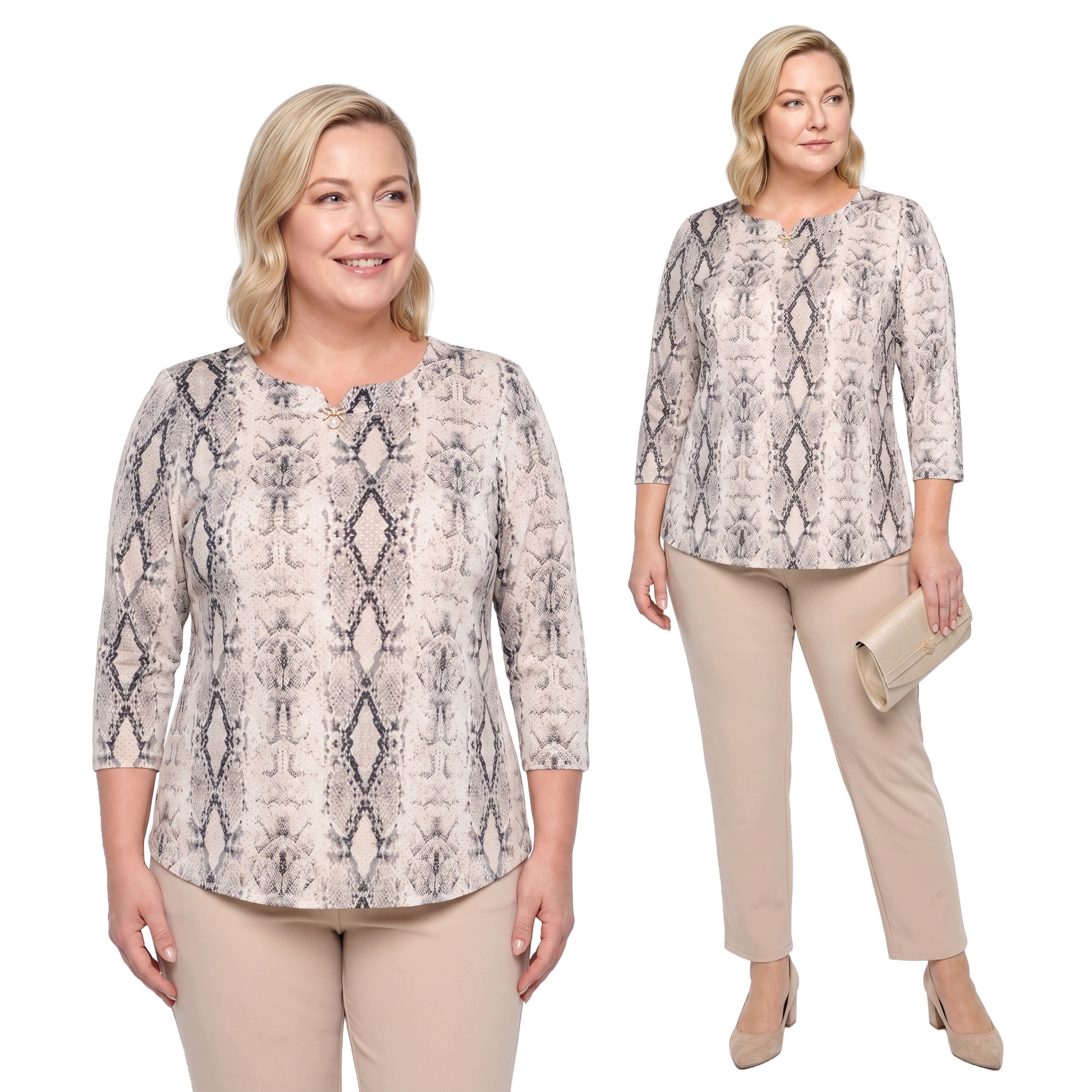 Béžová halenka se vzorem hadí kůže plus size velikost 50