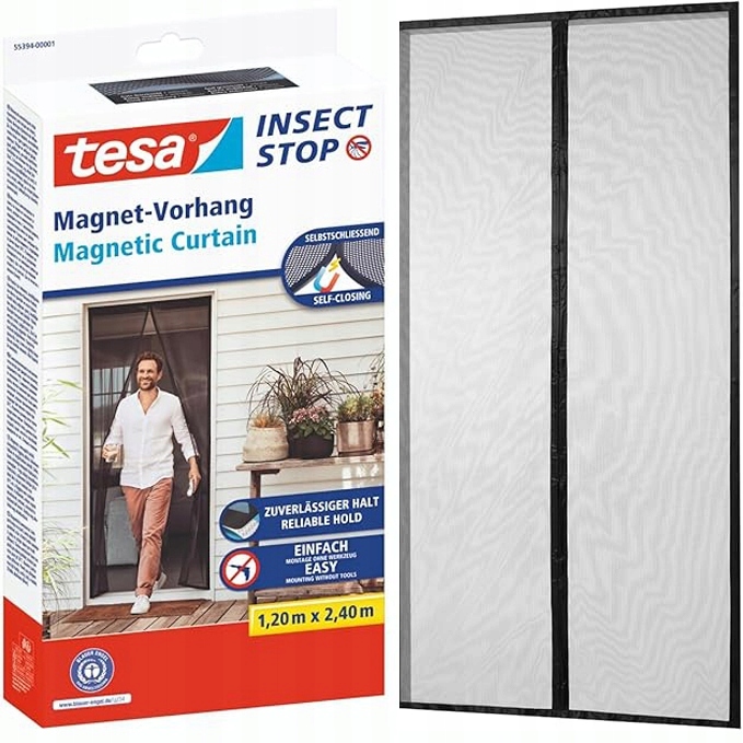 Moskytiéra Magnetická Tesa Síť na dveře s magnety 120 x 240 cm Černá