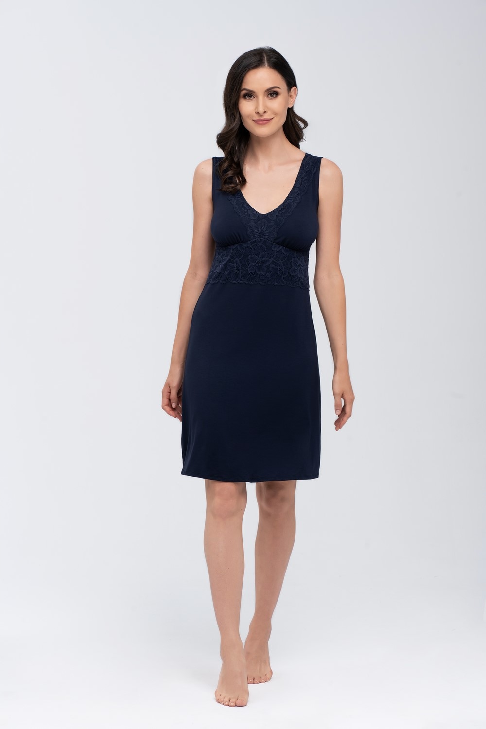 Košile noční tmavě modrá s krajkou [XL]