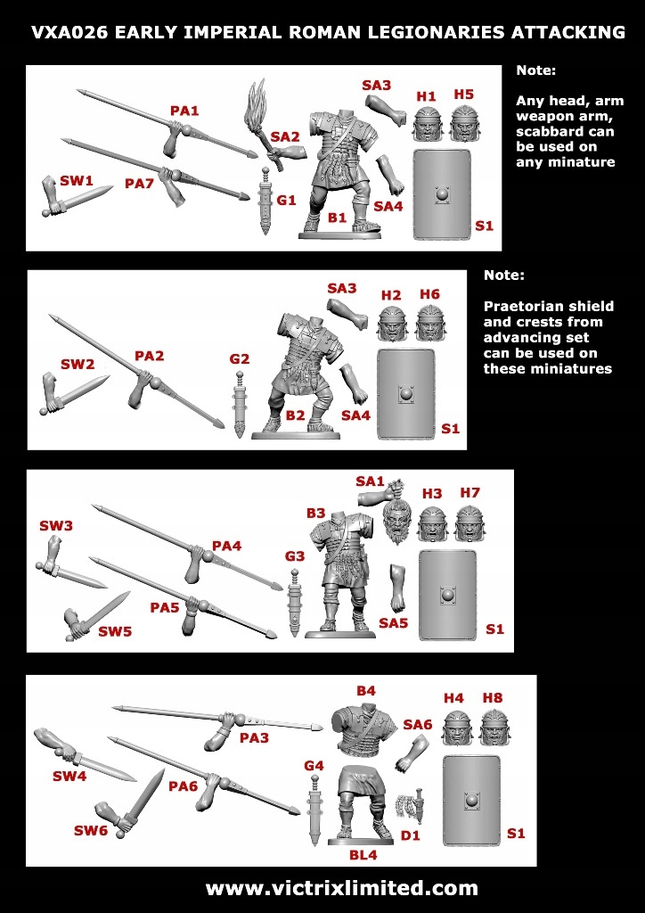 Early Imperial Roman Legionaries Attacking 4 szt. Nazwa VXA026-4