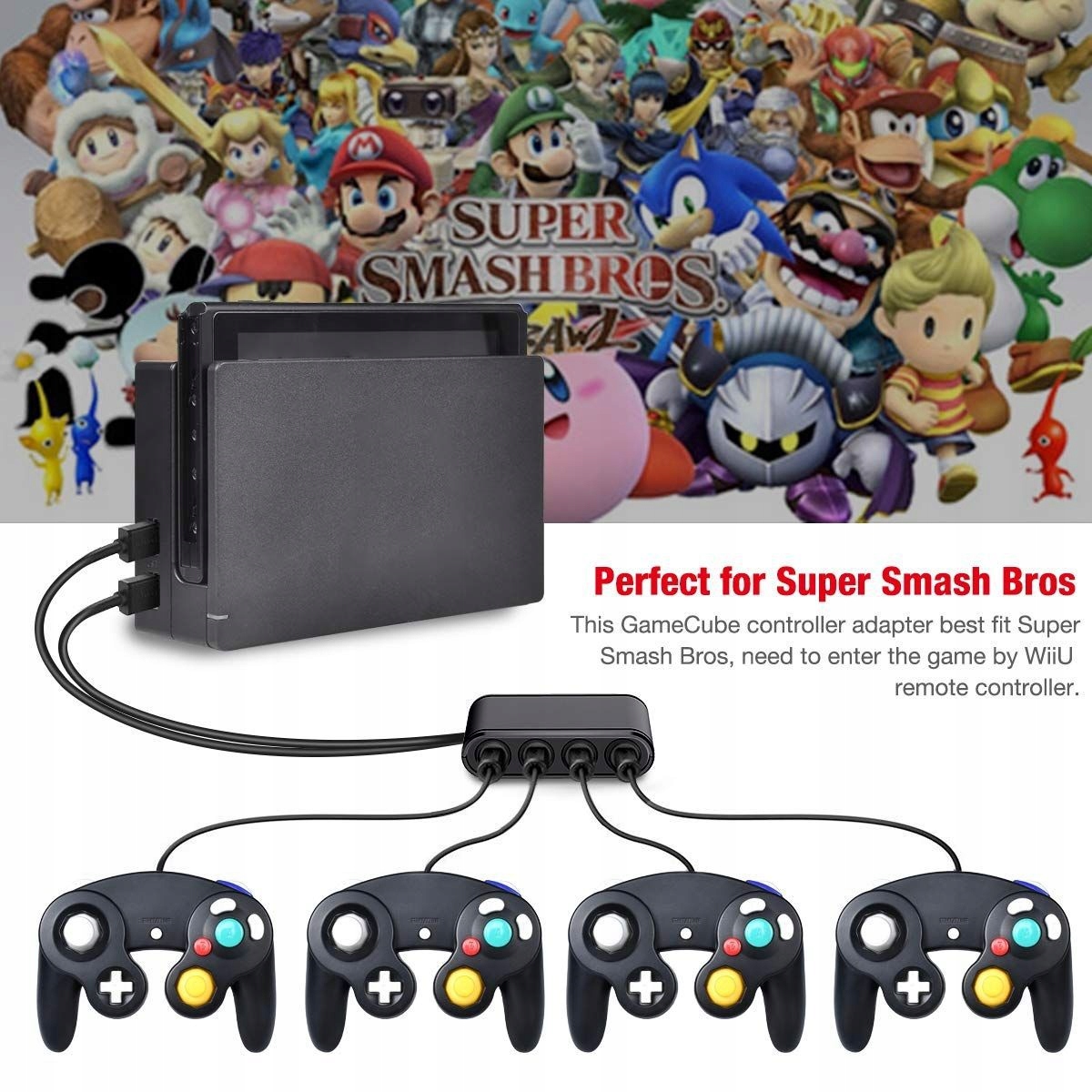 3 W 1 Gamecube Adapter do Nintendo Switch/WII U/PC Kolor czarny