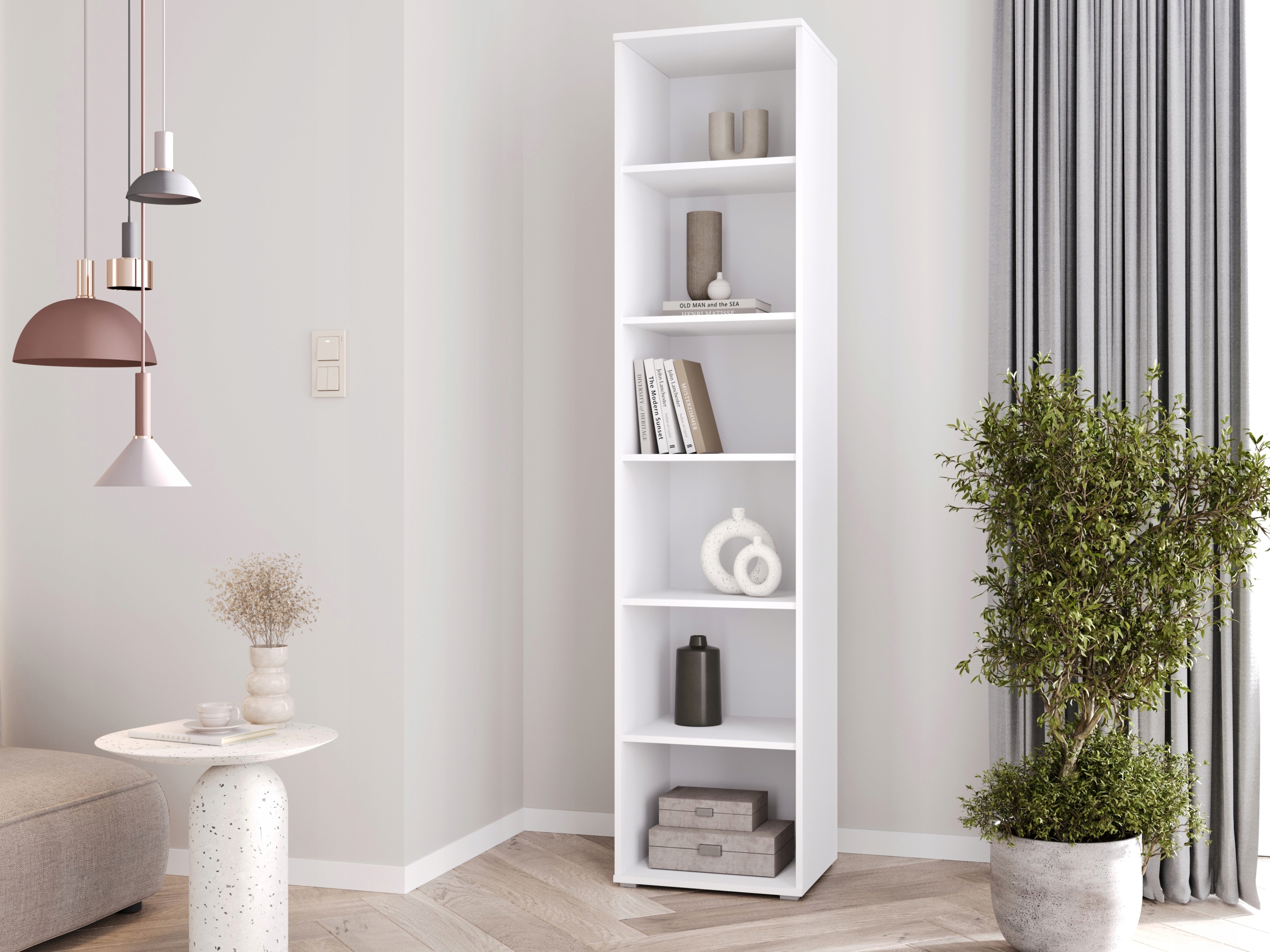 Regál bílý úzký 40, vysoká police na knihy. Regál do garáže, obývacího pokoje