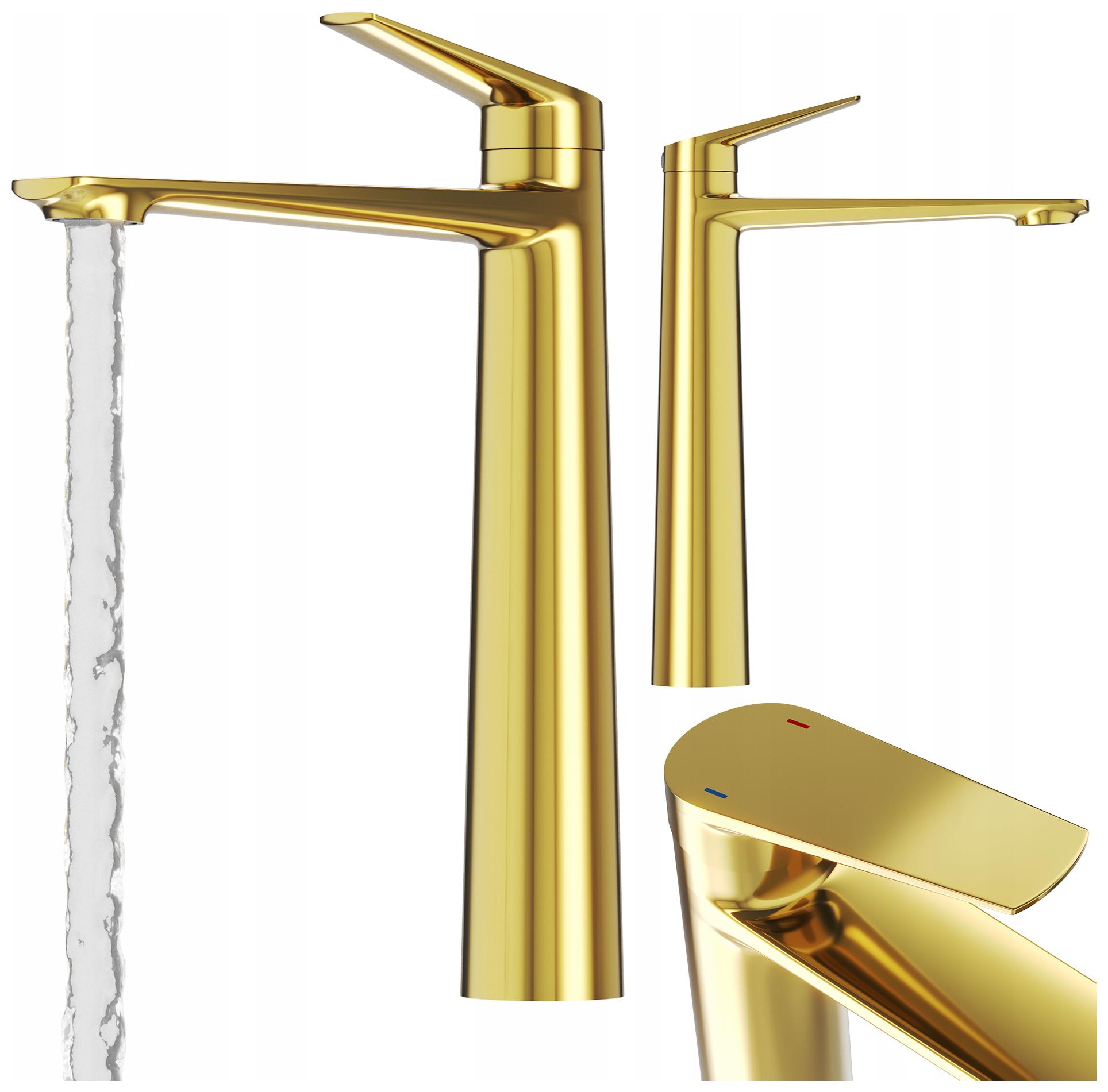 Zlatá Vysoká Umyvadlová Batéria Mosadzná Stojanková Nave