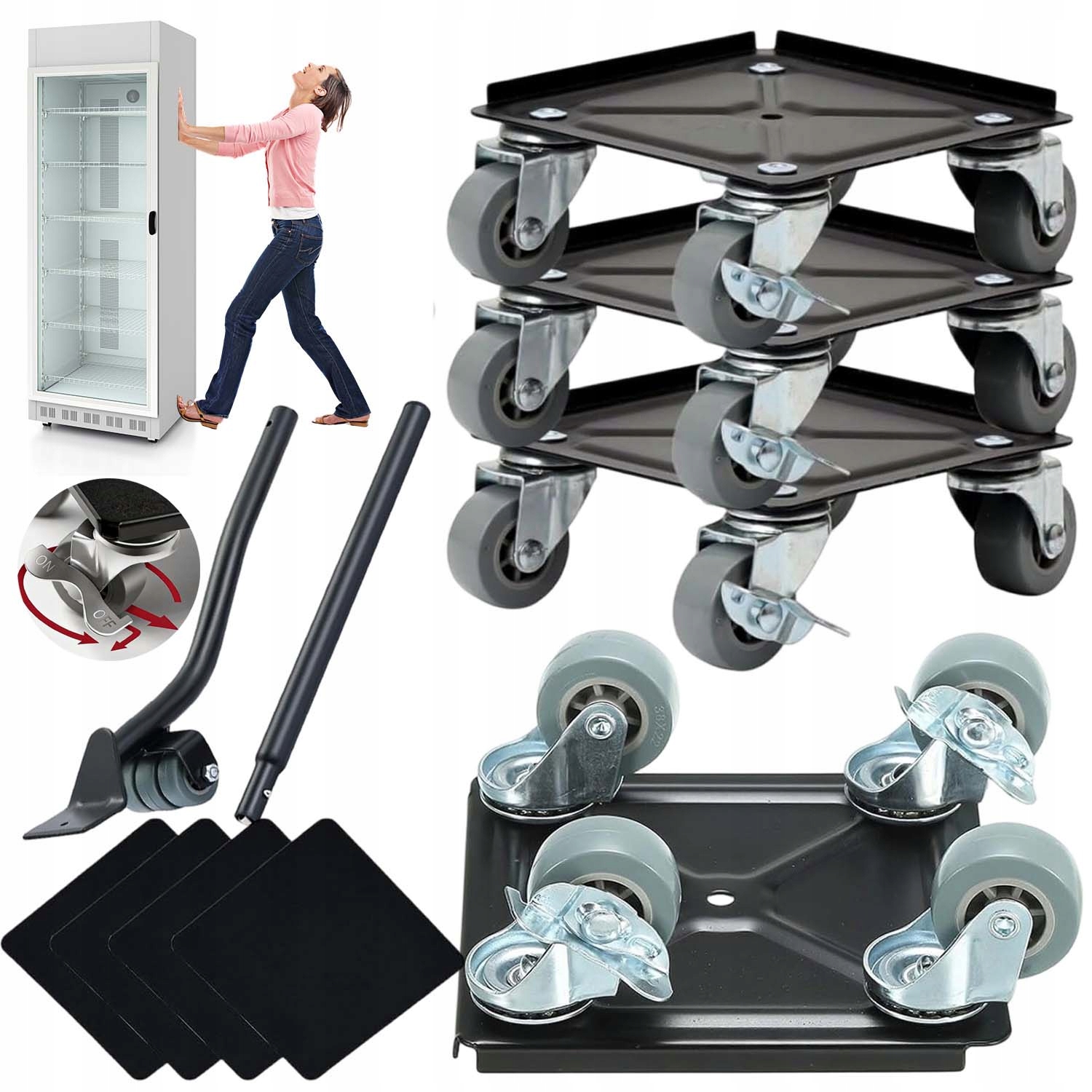 Sada Rolek Pro Přepravu A Posouvání 800 Kg Dlouhá Rukojeť Otočná O 360°