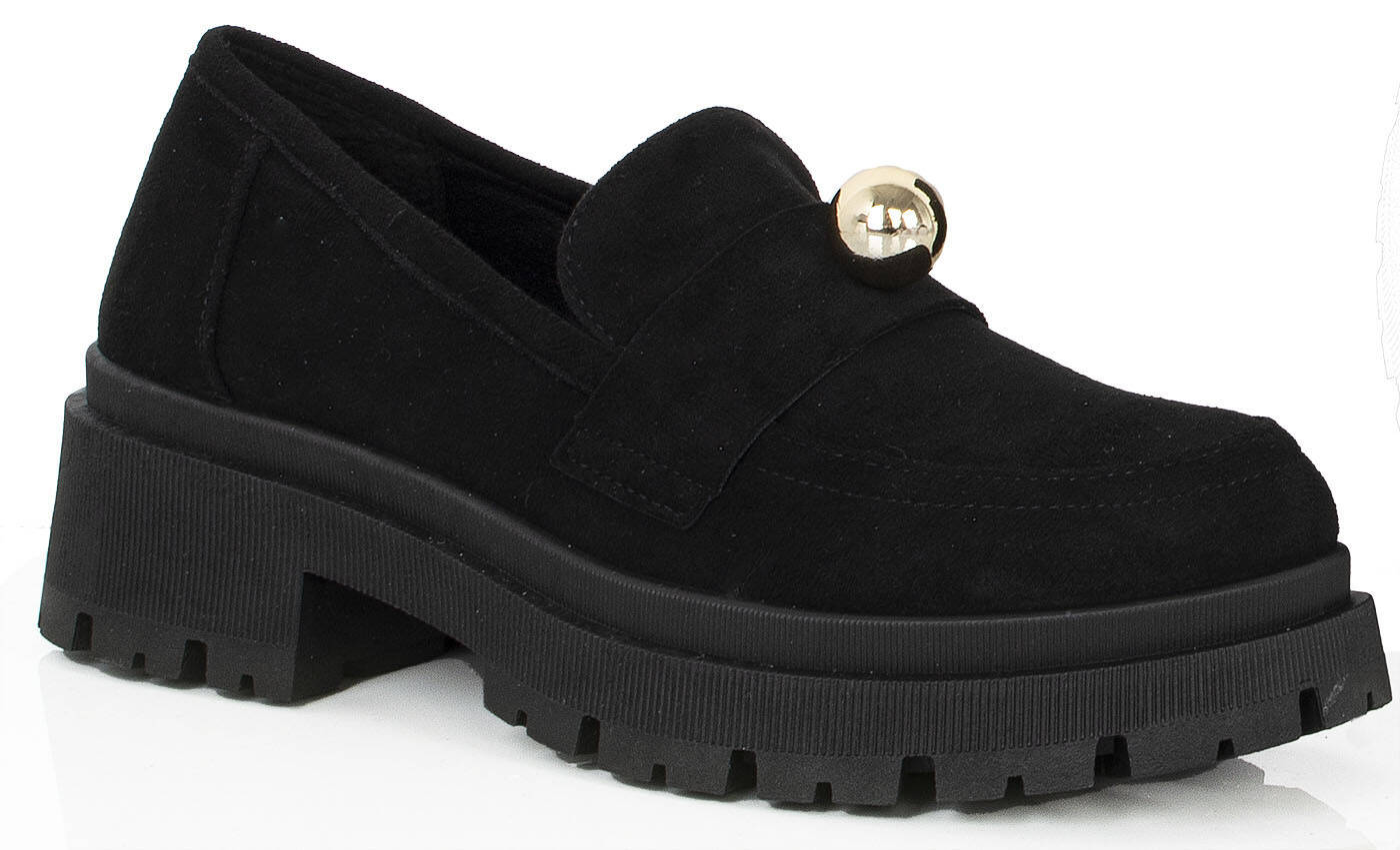 MOKASYNY CZARNE ZAMSZOWE PÓŁBUTY NA PLATFORMIE 39 Marka inna