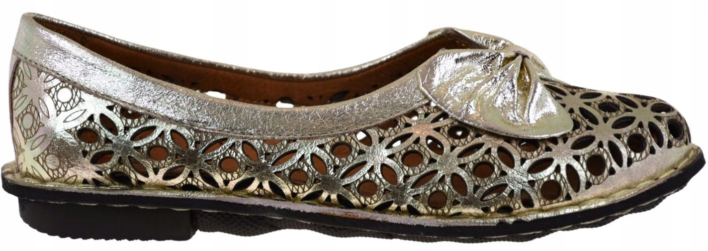 Zlaté dámské ažurové kožené nazouvací baleríny Artiker 58C3476 VEL.40