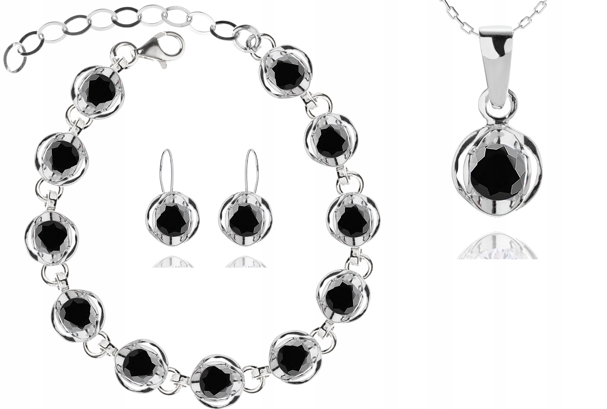 

Srebrny Komplet Biżuterii Z Czarnymi Cyrkoniami