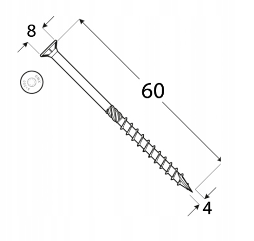 WKRĘTY CIESIELSKIE DO DREWNA CS 4x60 TORX ŁEB STOŻKOWY DOMAX 200 SZTUK Kod producenta 310406