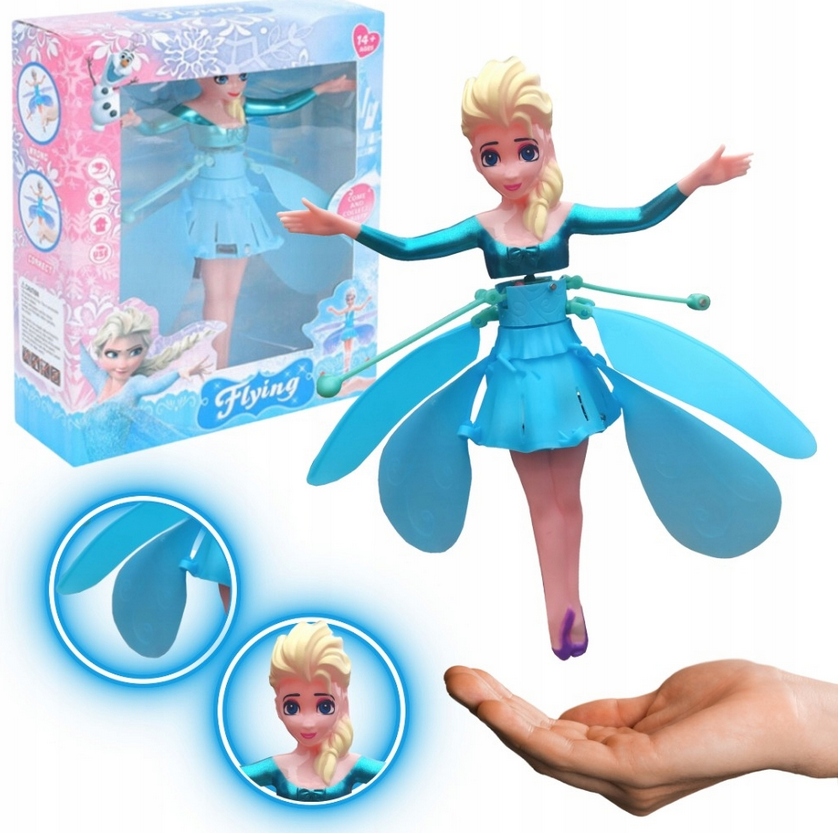 LALKA WRÓŻKA LATAJĄCA STEROWANA DŁONIĄ LED USB - NIEBIESKA