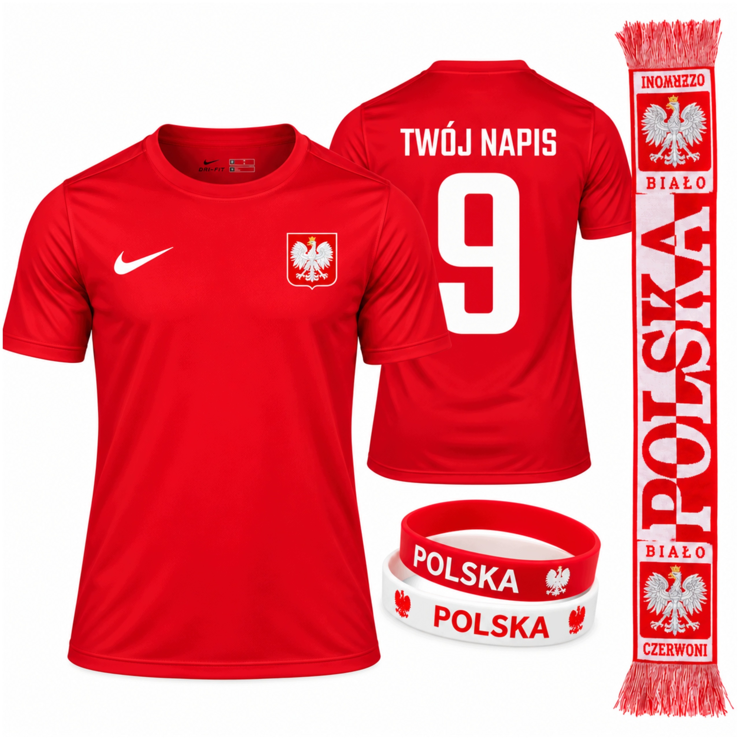Nike Koszulka Kibica Polska Męska S 173cm Własny Nadruk Szalik Opaski