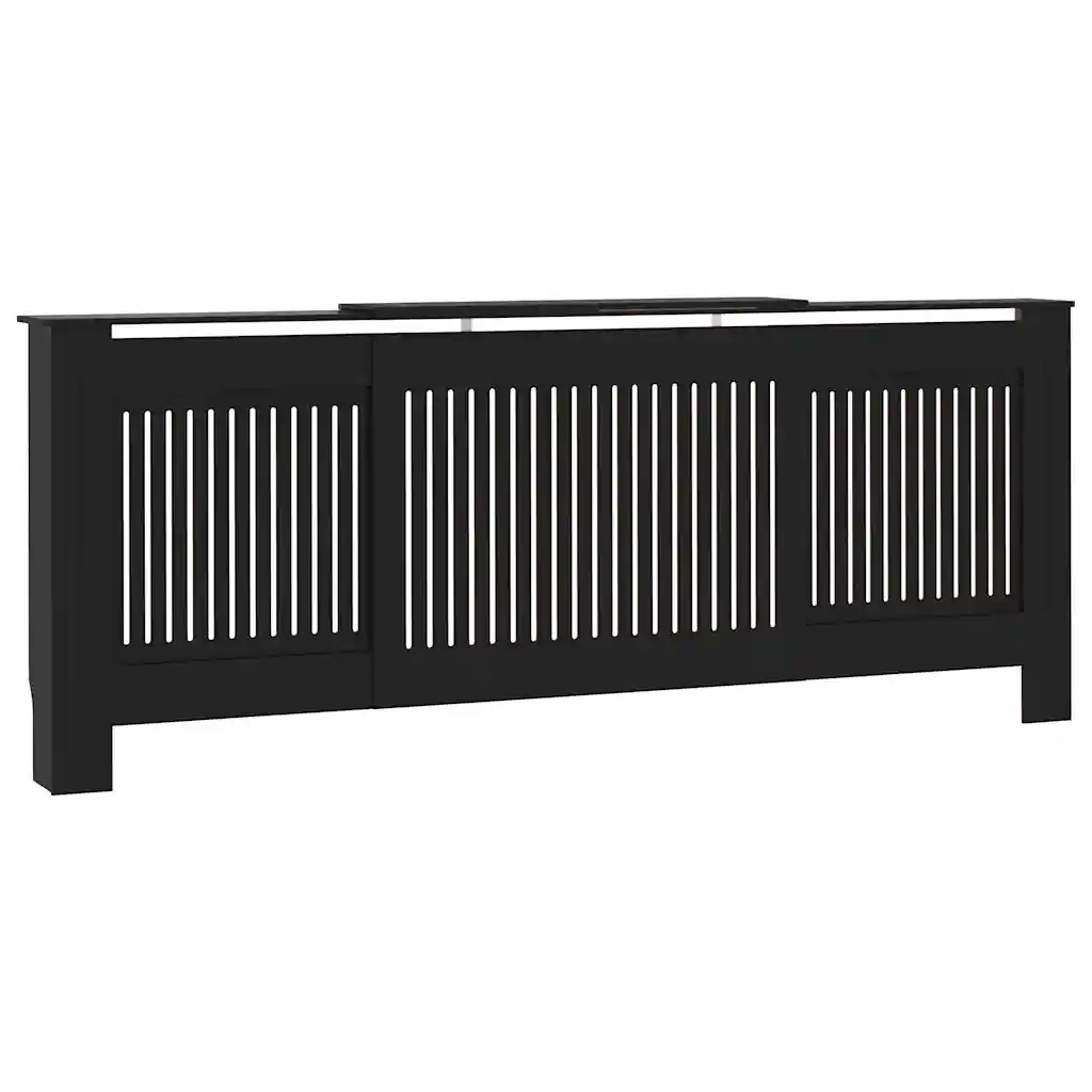 Kryt na radiátor s policí z Mdf, černý, 142-205 x 20,5 x 81,5 cm