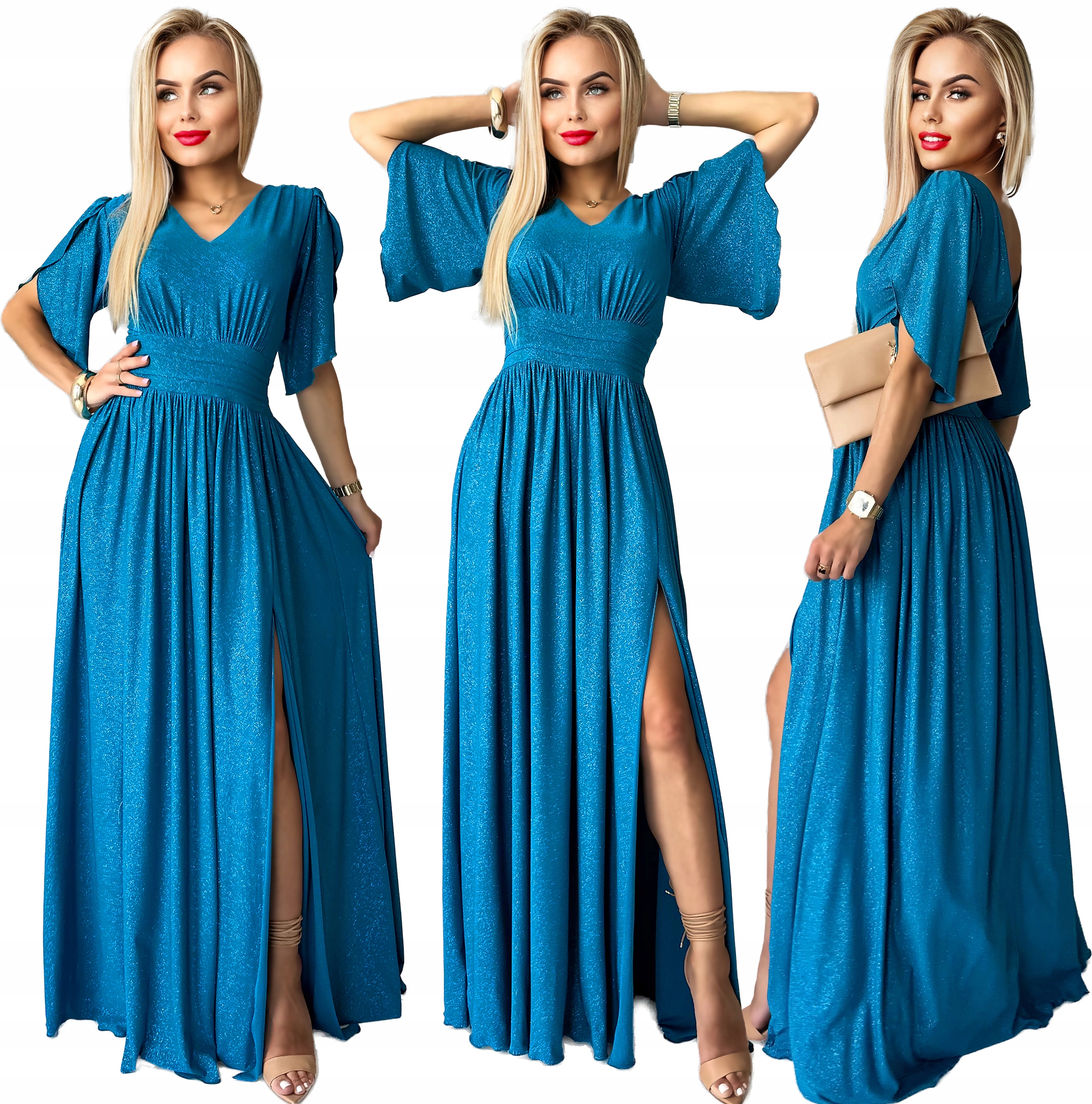 Návštěvní Šaty s brokátem svatební hostina velké velikosti Polský Výrobek 42 BFL9