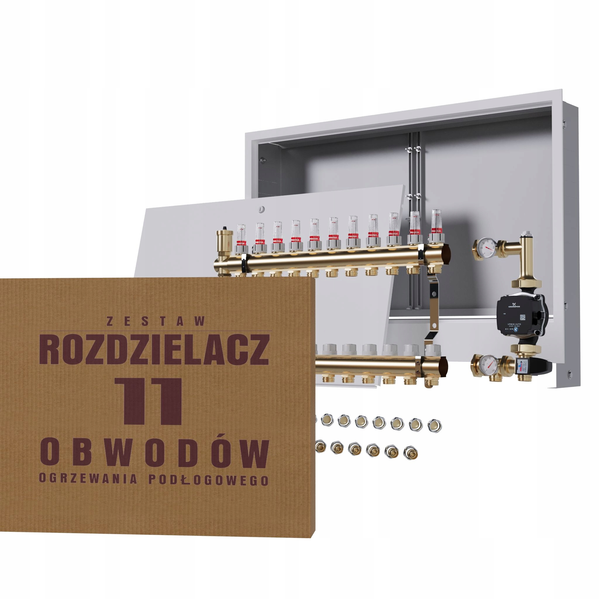 Rozdělovač pro podlahu 11 čerpadlo Grundfos podomítkový box Pex