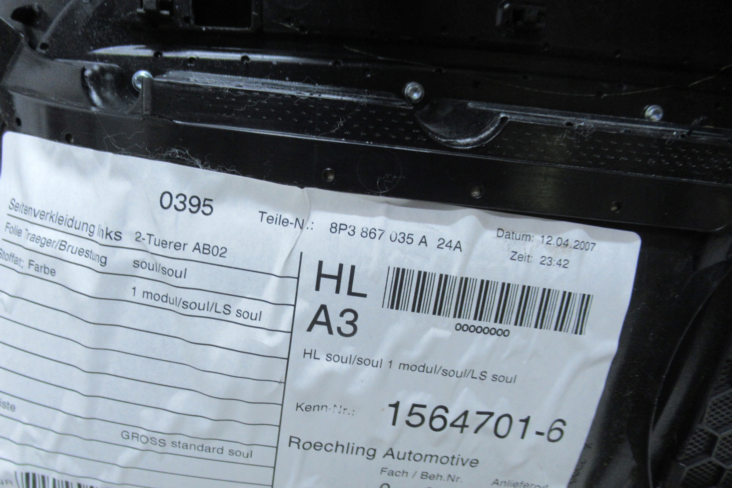 AUDI A3 8P 07 side upholstery left rear part 8P3867035A