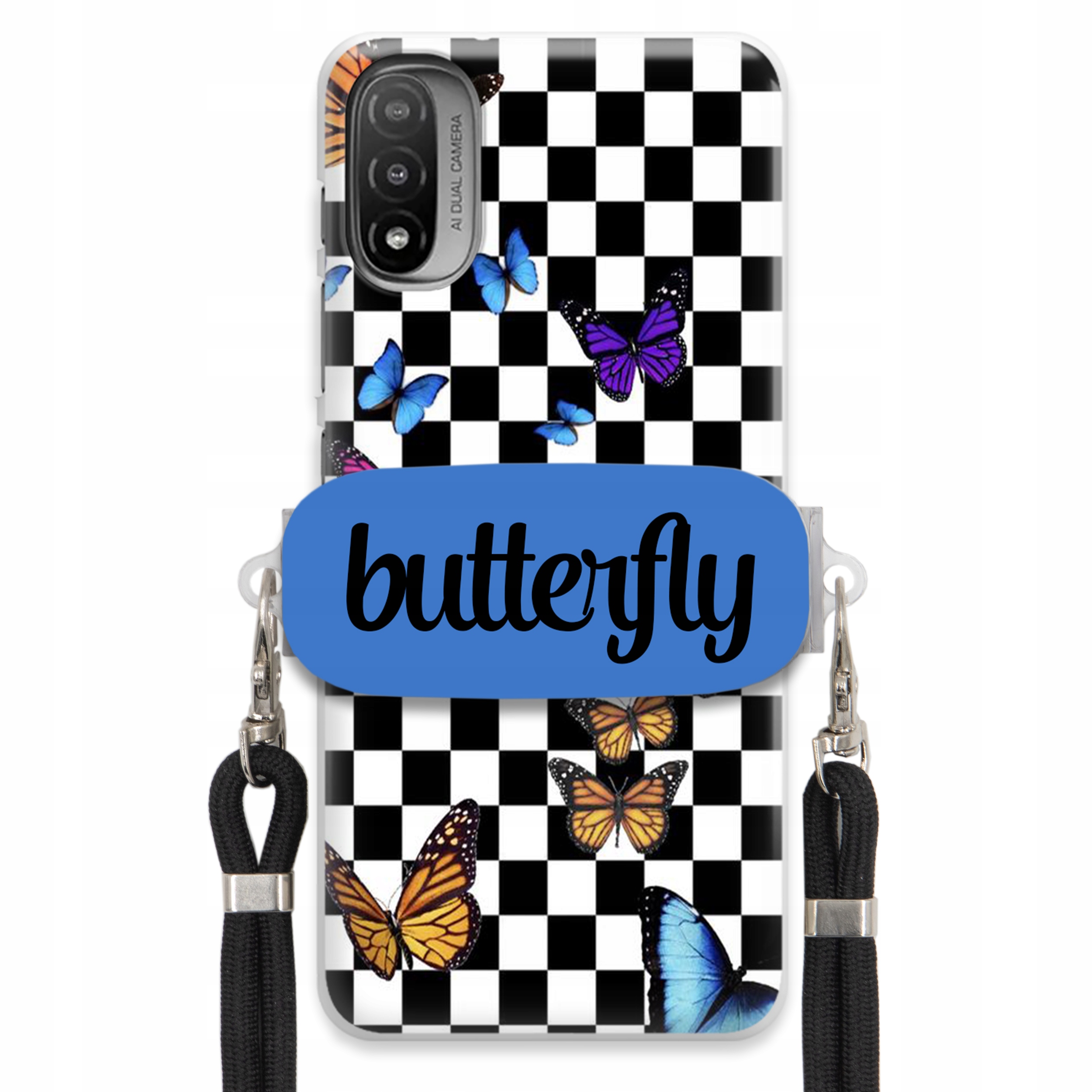 Puzdro Pre Motorola E20 Puzdro Držiak Obdĺžnikové Čierne Vodítko Butterfly Motýle