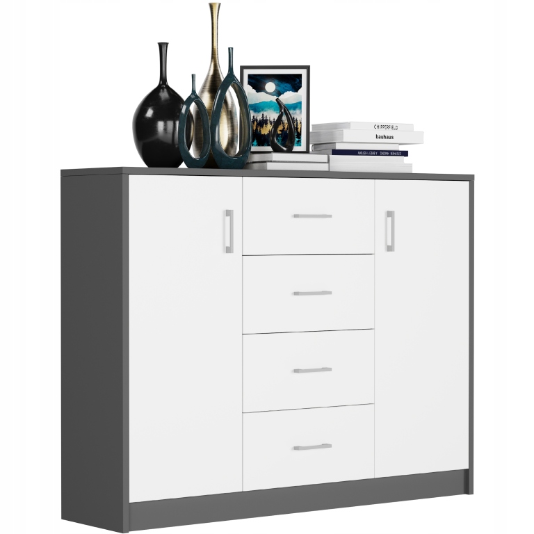 KOMODA 110CM SZAFKA 4 SZUFLADY 2 PÓŁKI U-1 ANTRACYT MIX