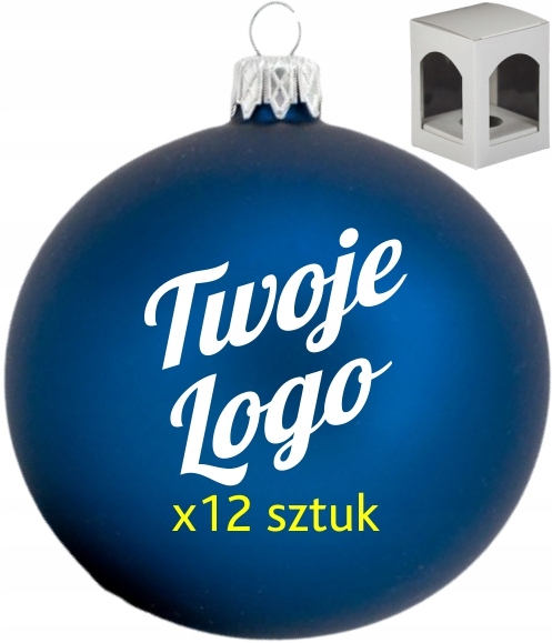 12 ks Vánoční Koule skleněná 8 cm jednostranný potisk loga popis krabička