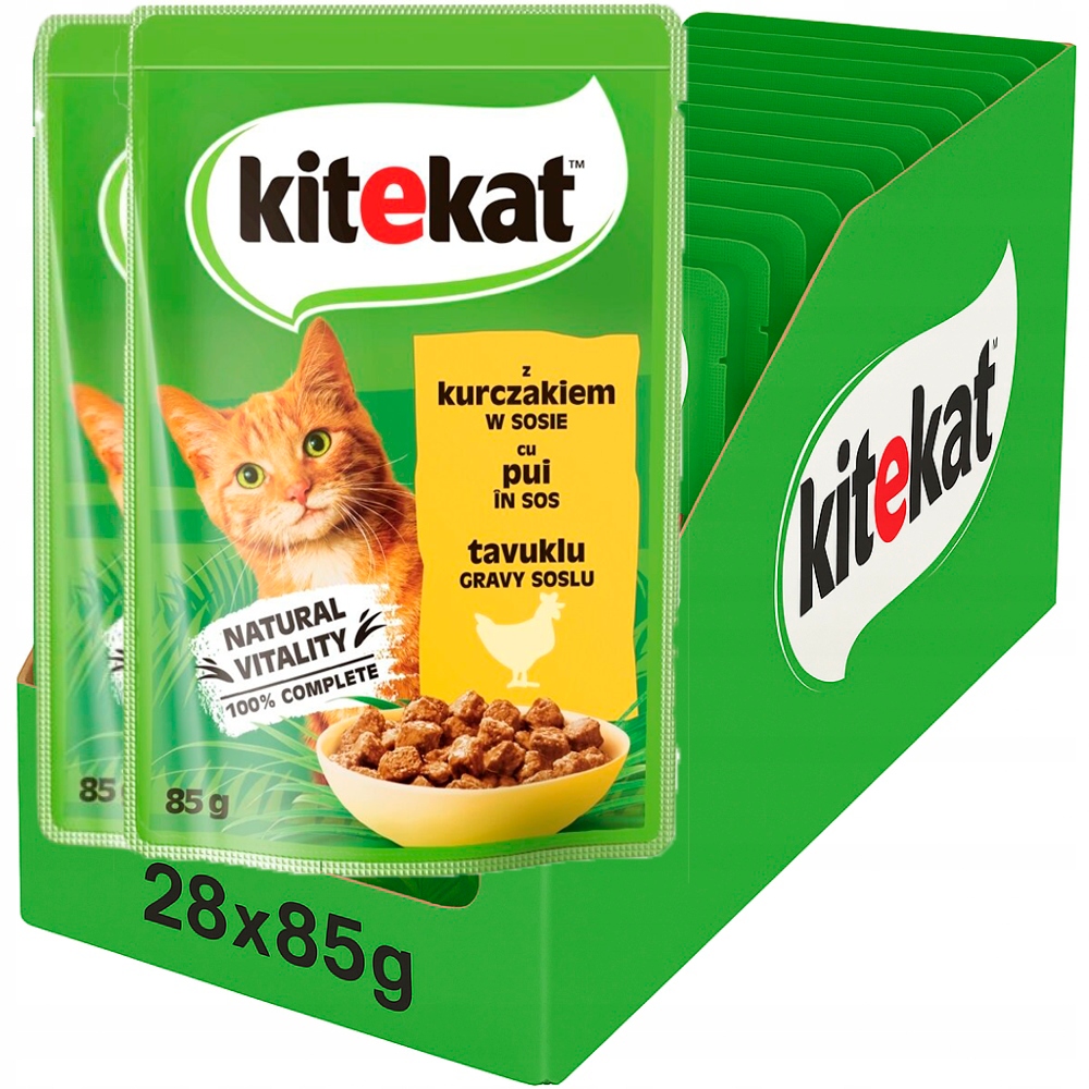 Levně Krmivo pro kočky Kitekat 28x85g kapsička kuřecí maso v omáčce