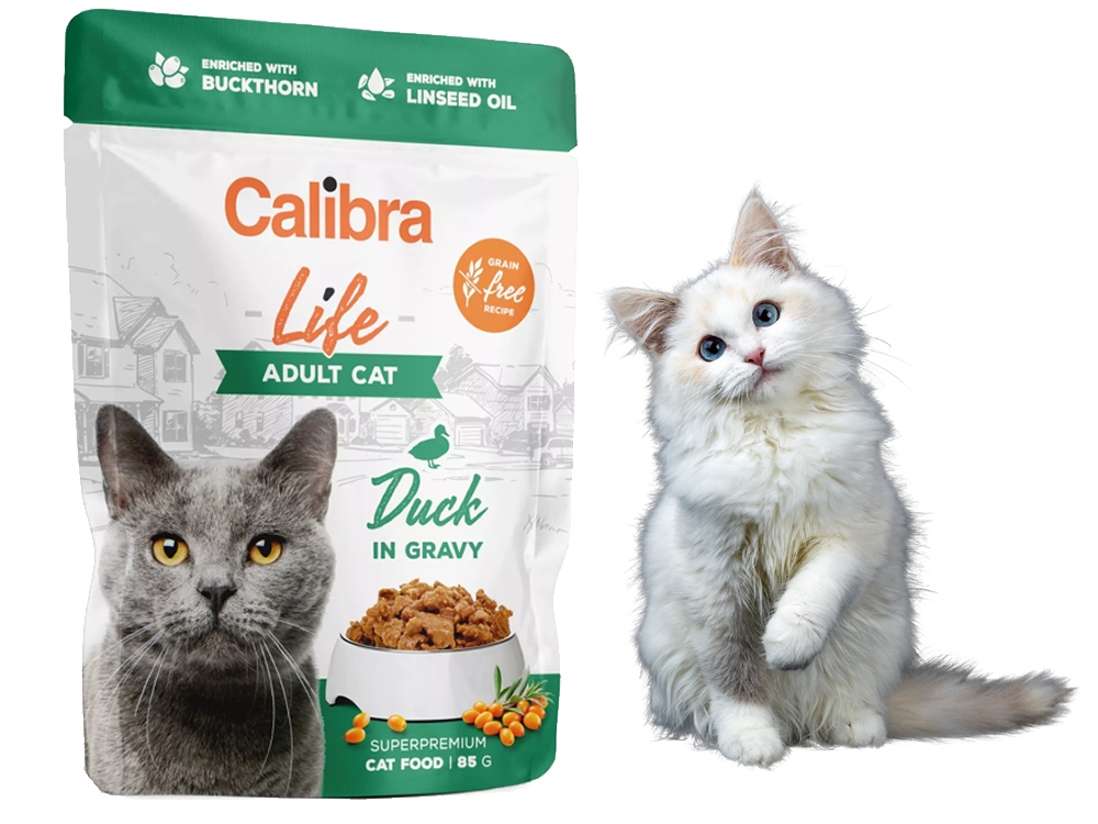 Levně 5X Calibra Cat Life kapsička pro dospělé kočky s kachnou v omáčce mokré krmivo pro kočky 85g